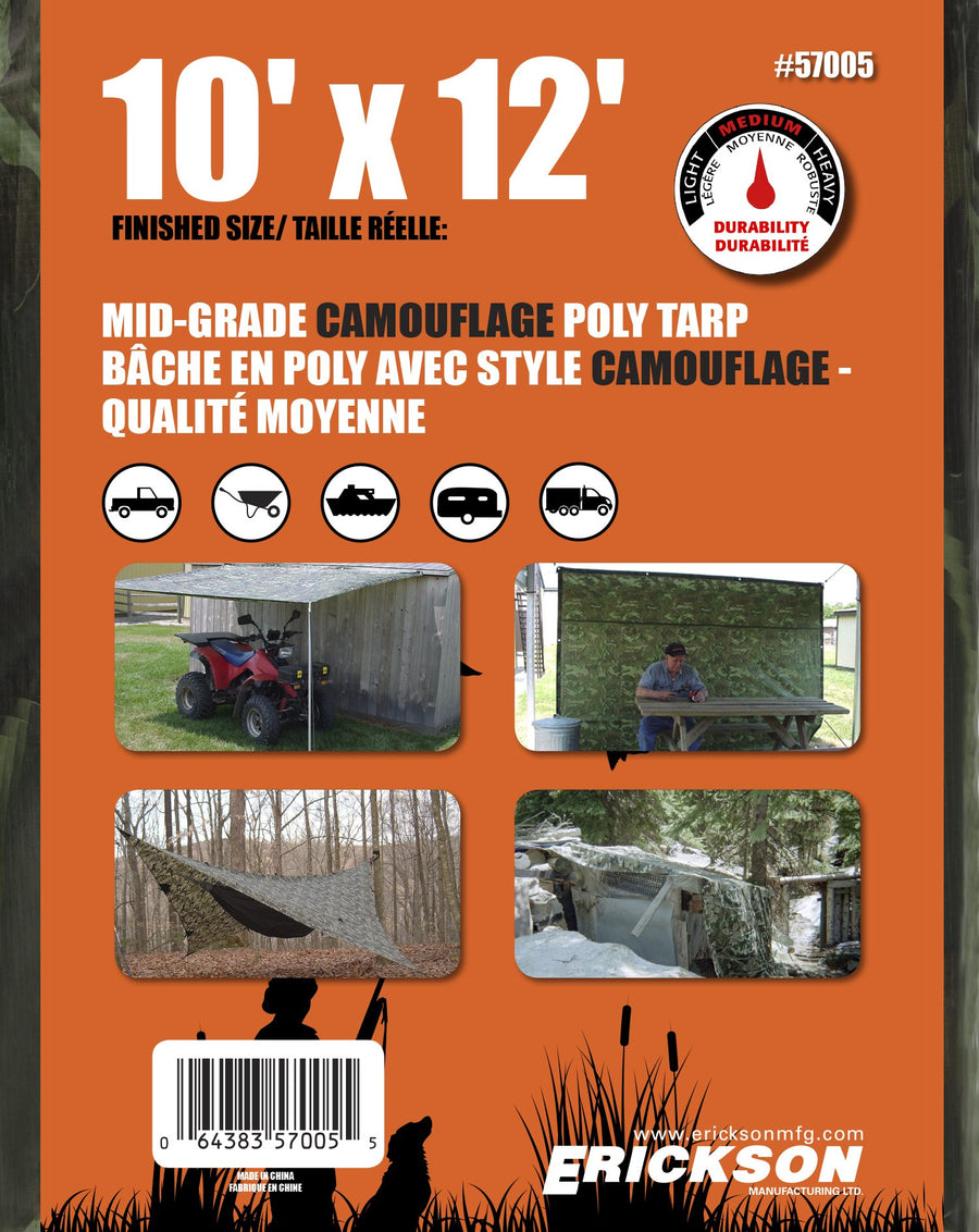 Camo Mid Grade Poly Tarp Erickson, 10' x 12', 1 Pack