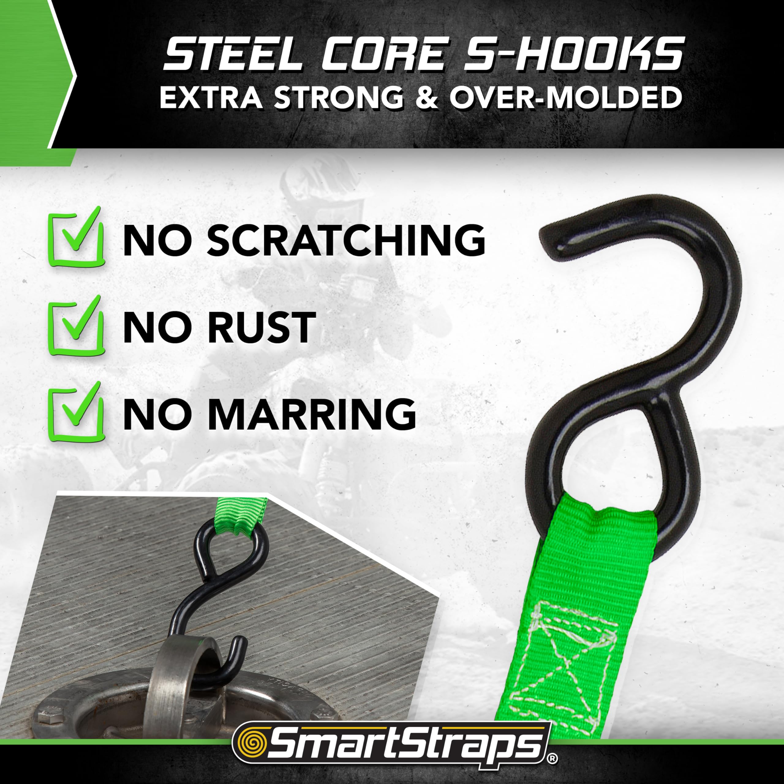 4-Pack SmartStraps 155 10ft Padded Ratchet Straps GRN (Bulk) 1,500lb