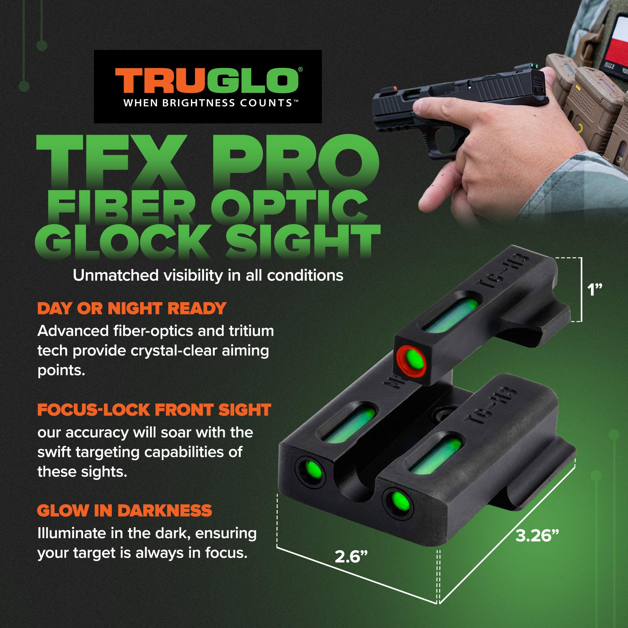 TruGlo TFK PRO Fiber Optic and Tritium Handgun Sight for Smith & Wesson M&P, Black