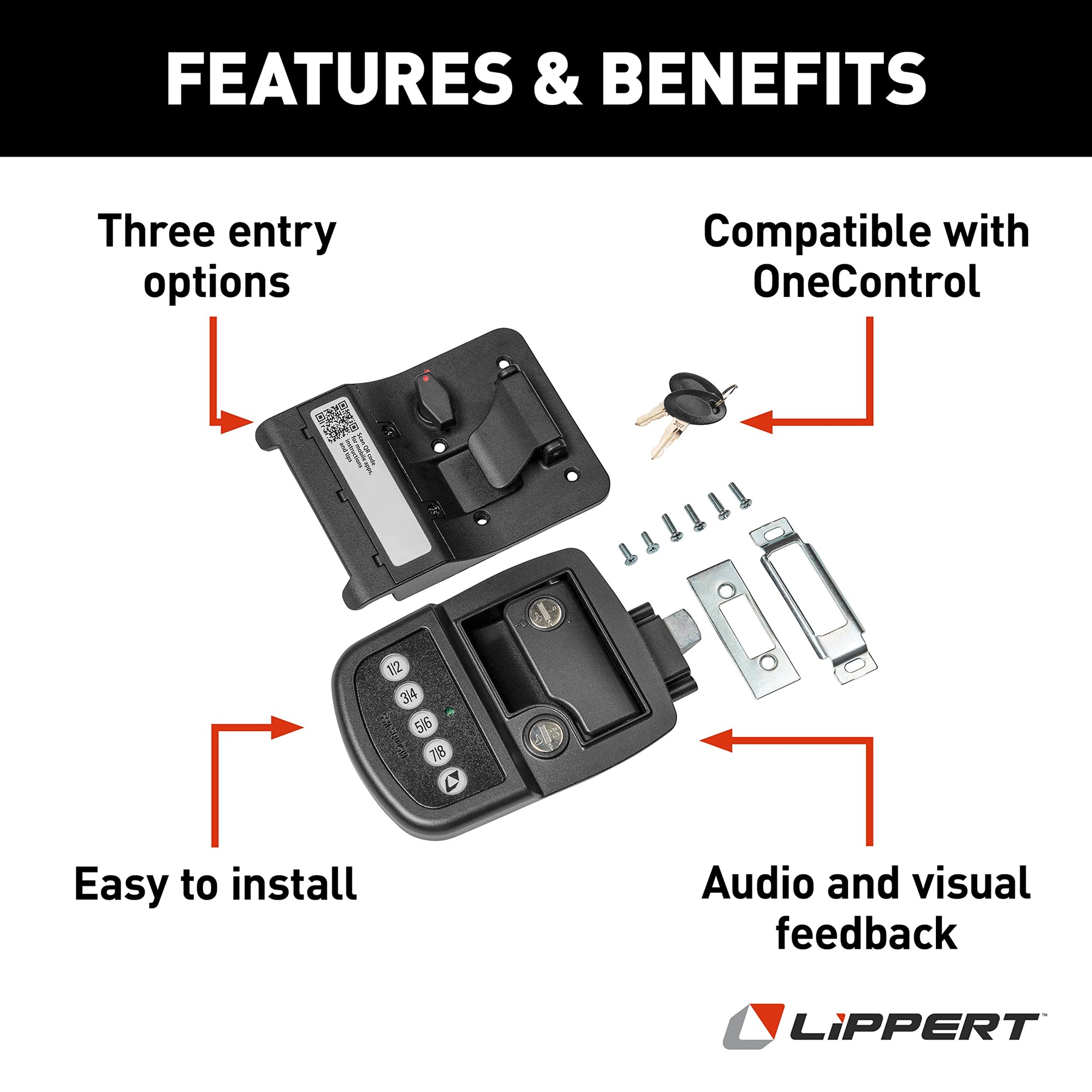 Keyless Lippert RV Door Lock with Bluetooth - Left, Green,Red
