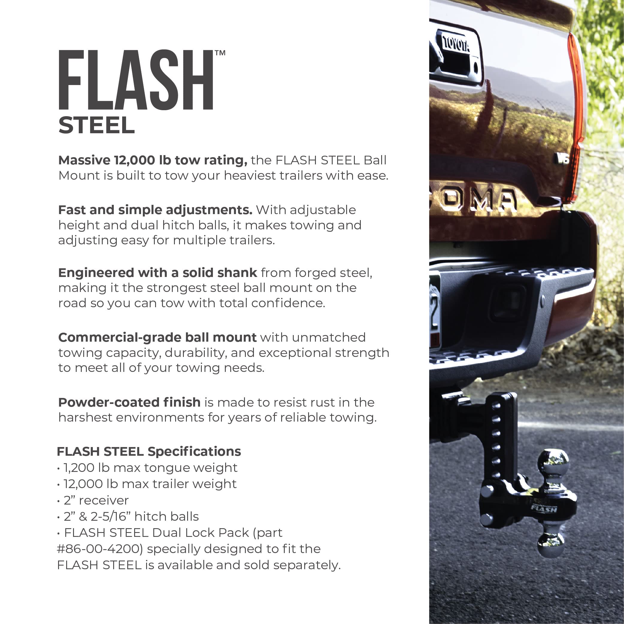 Fastway Solid Steel Flash 49-00-5900 Adjustable Steel Ball Mount with 10 Inch Drop, 2 Inch Shank, and Chrome Plated Balls
