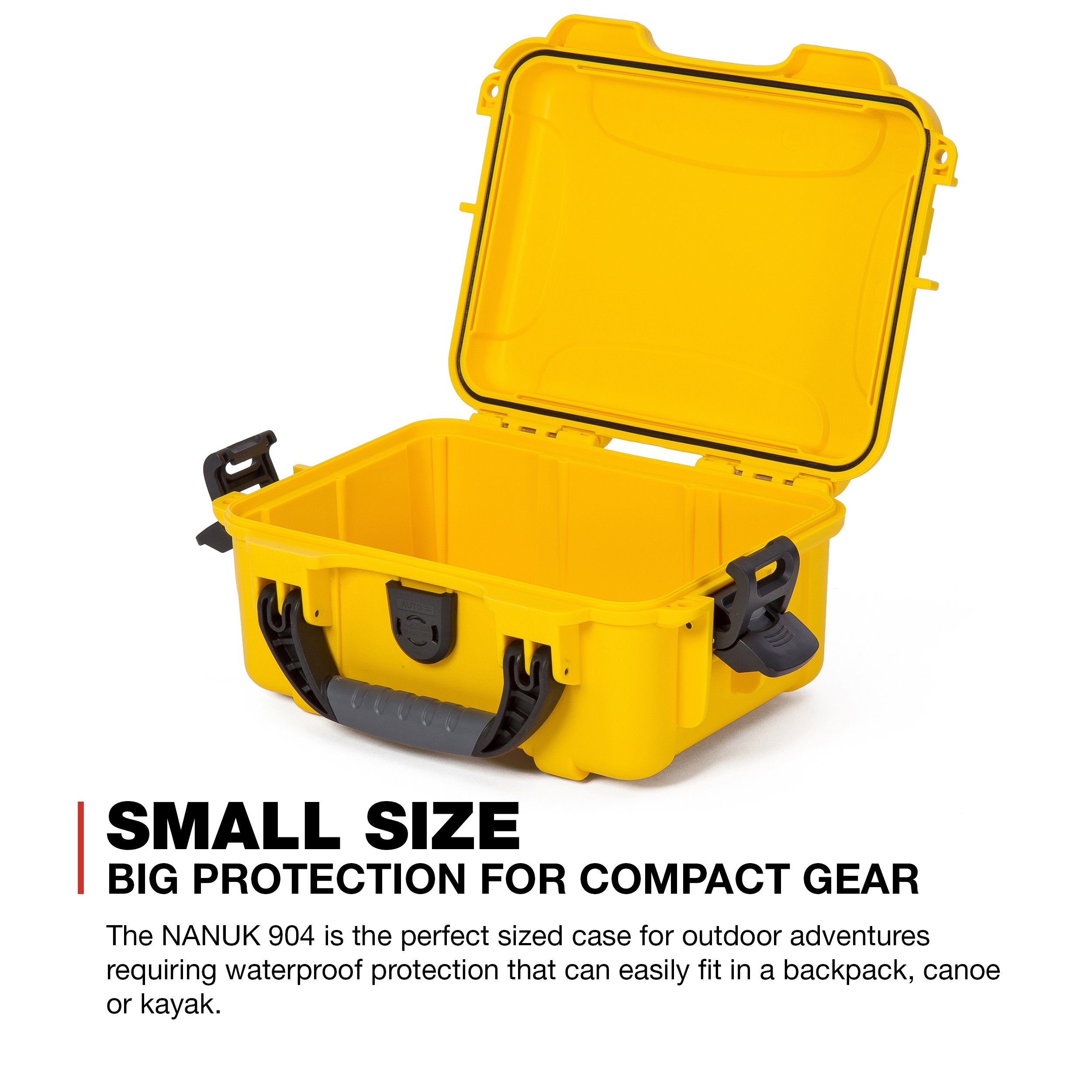 Nanuk 904 Small Series Lightweight NK-7 Resin Waterproof Protective Case for Mirrorless Camera or 2-Way Radio, Yellow
