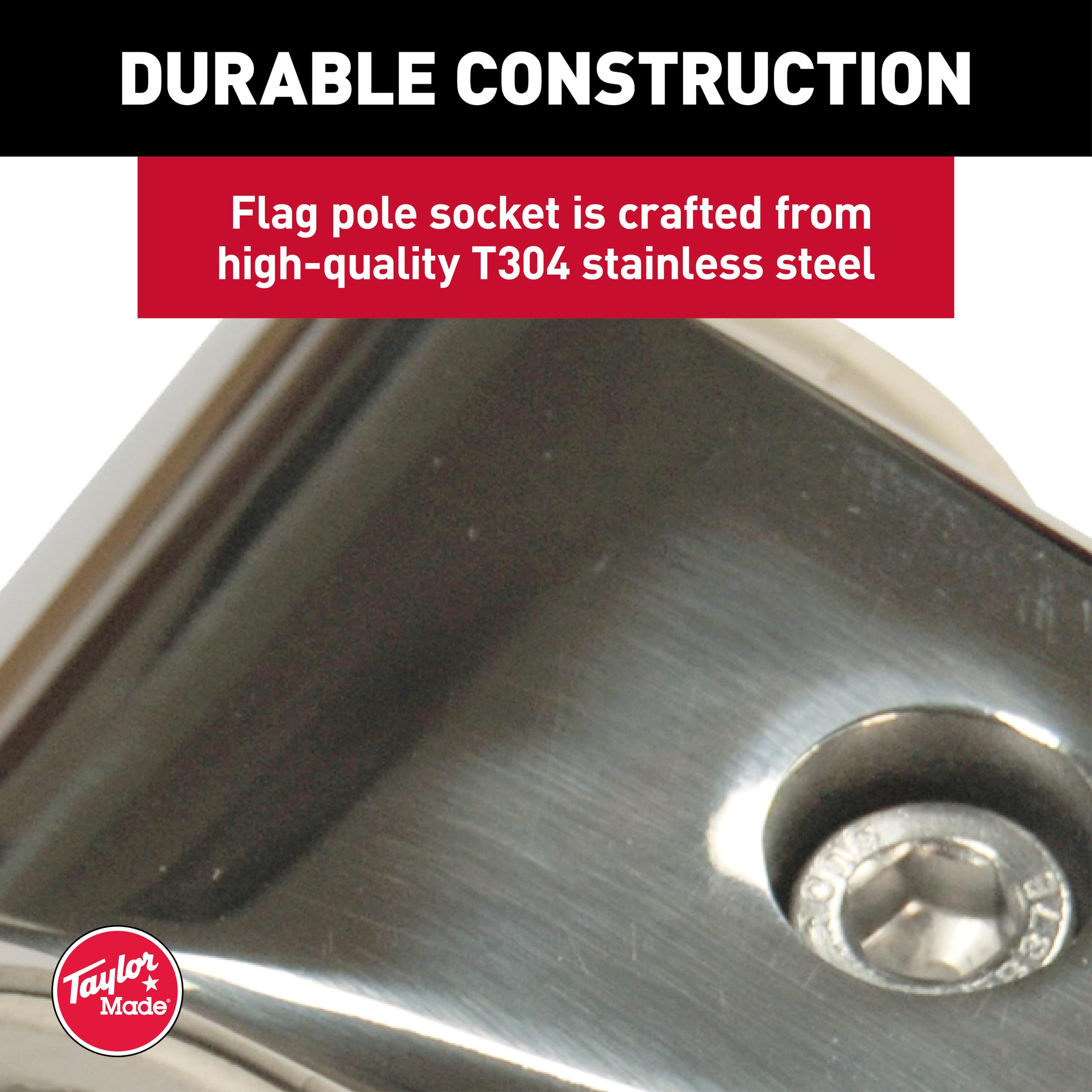 Taylor Made Flag Pole Socket for Rail Mount 7/8" to 1" Rails with 1" Flag Staff — Perpendicular Mount with Adjustable Angle - Secure Fit - Made in the USA from T304 Stainless-Steel — 2020109091