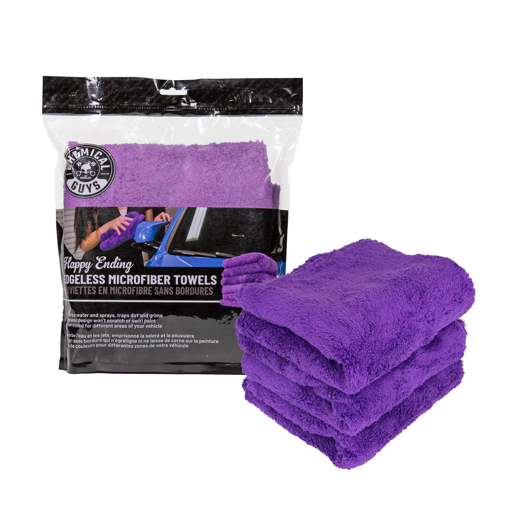 Chemical Guys MIC34803 Ultra Plush Happy Ending Edgeless Microfiber Towel, Purple (16" x 16")