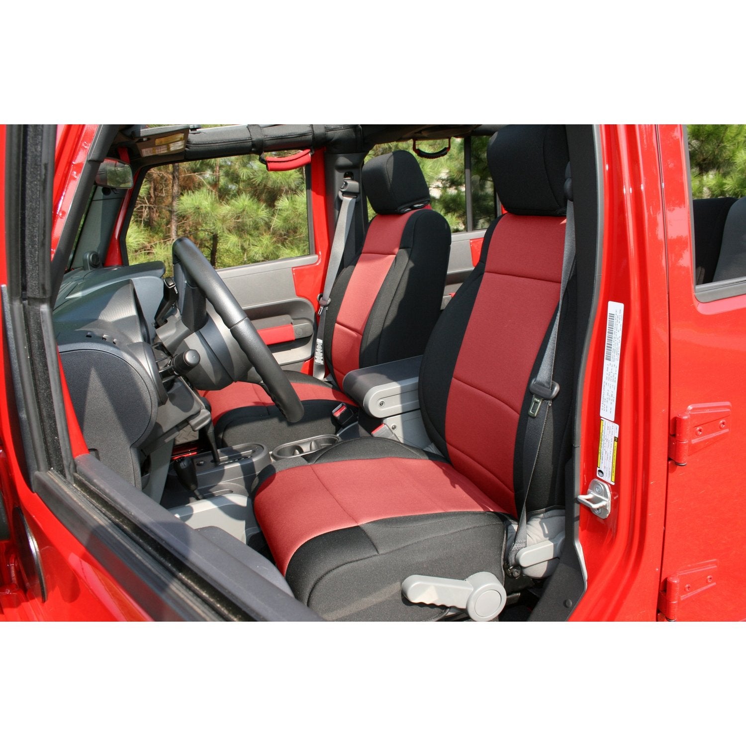Seat Cover Kit, Rugged Ridge Front, Neoprene, Black/Red | 13214.53 | Fits 2007-2010 Jeep Wrangler JK