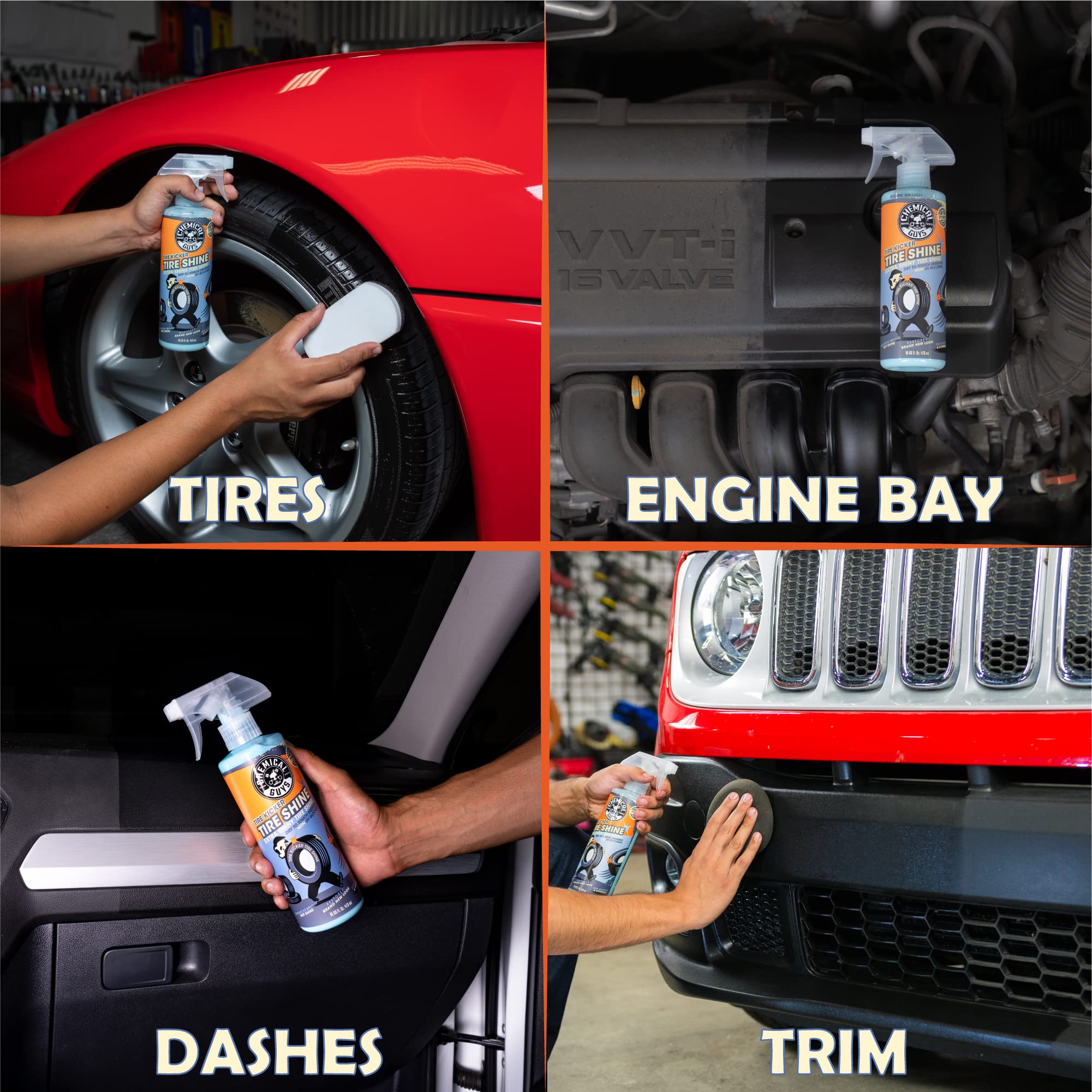 Chemical Guys Extra Glossy Tire Kicker Sprayable Tire Shine Spray, Dry-to-Touch Dressing - Restores Wet Look to Rubber, Vinyl, and Plastic, Safe for Cars, Trucks, Motorcycles, RVs, and More - 128 oz