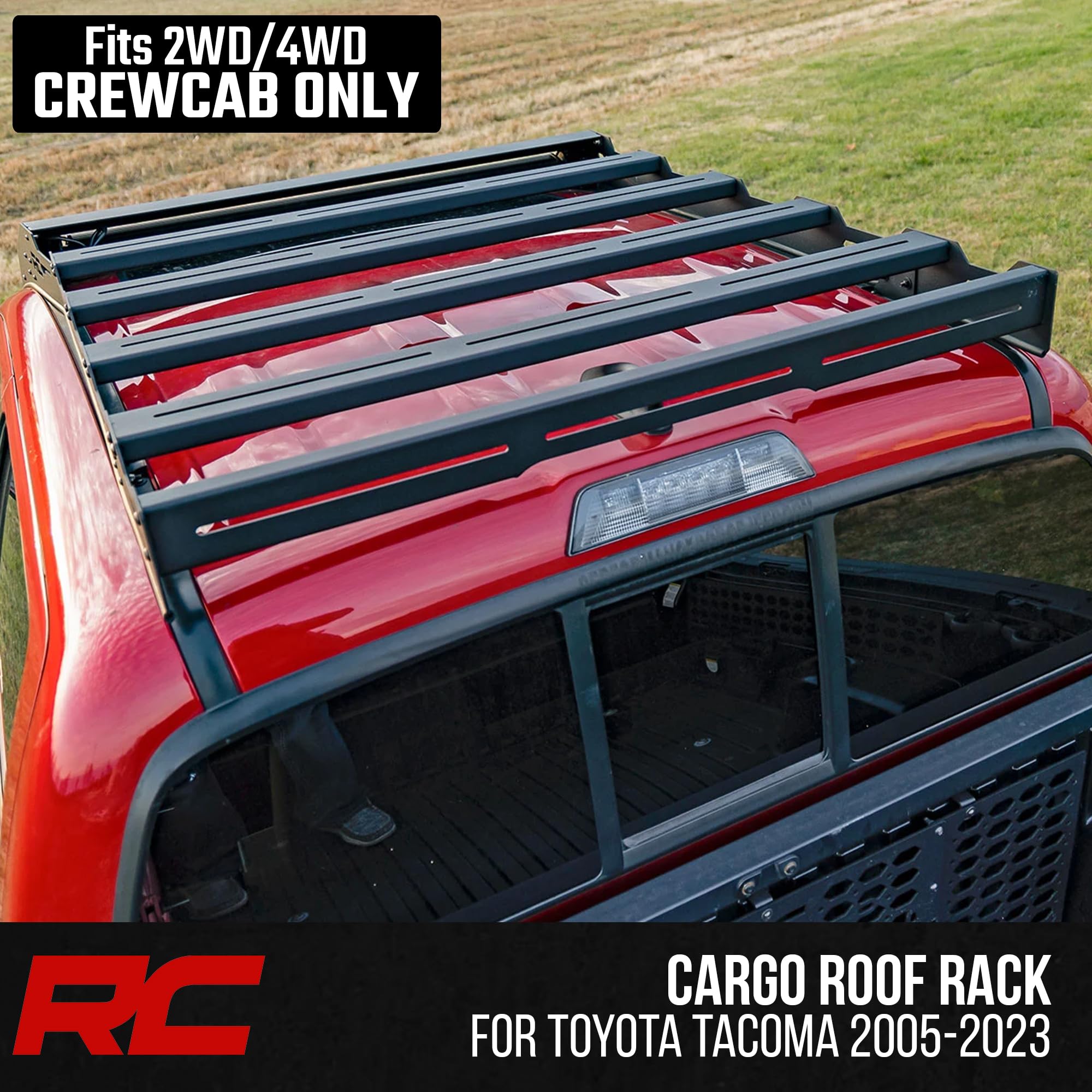 Rough Country Roof Rack System for Toyota Tacoma (2005-2023) CrewCab with 40" LED Light Bar - Easy Bolt-on Install, Includes 40" LED Light Bar