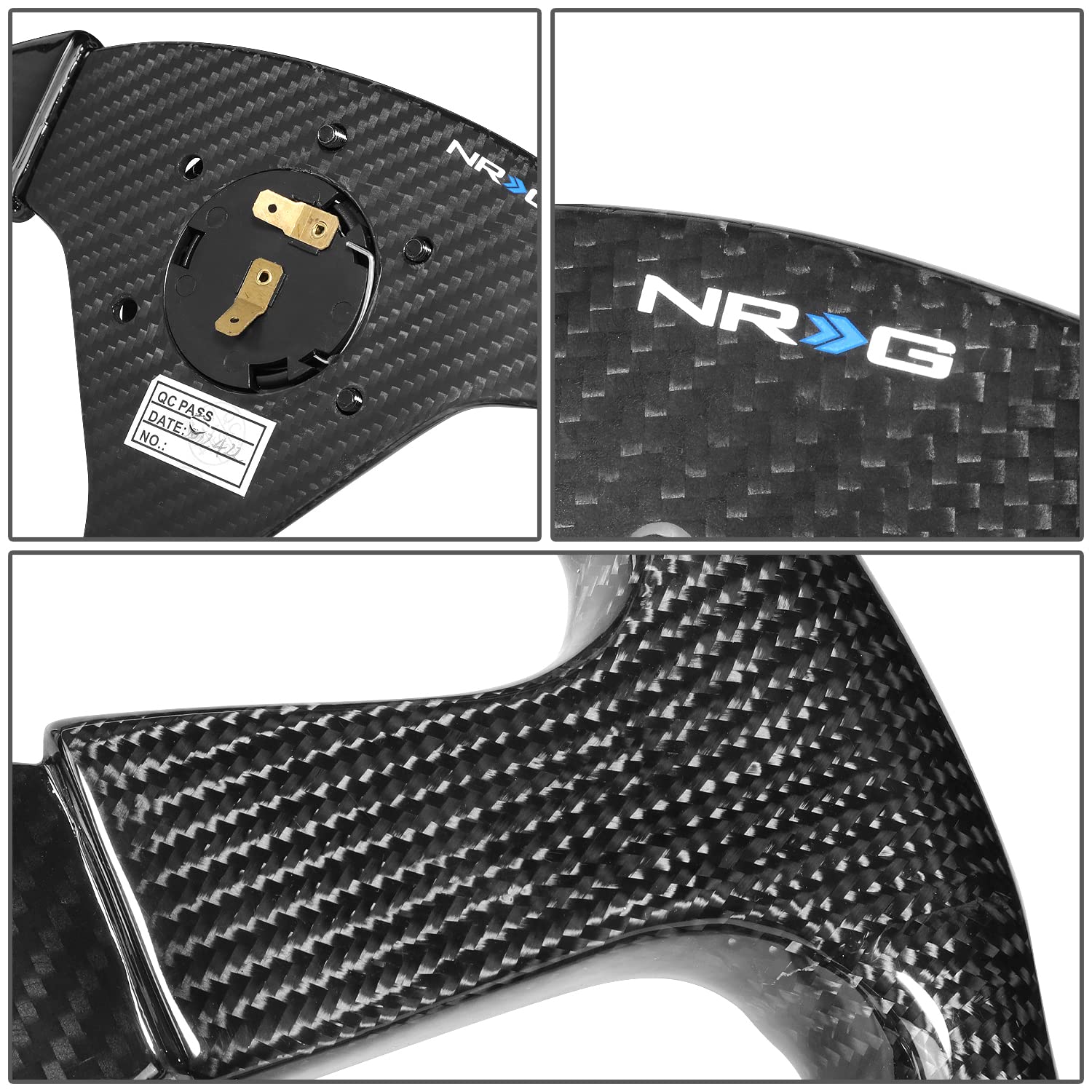 NRG Innovations Light weight NRG-ST-012CF Carbon Fiber Steering Wheel, 3 Spoke, 350mm, 6 X 70 PCD, Flat Dish, Gloss Black