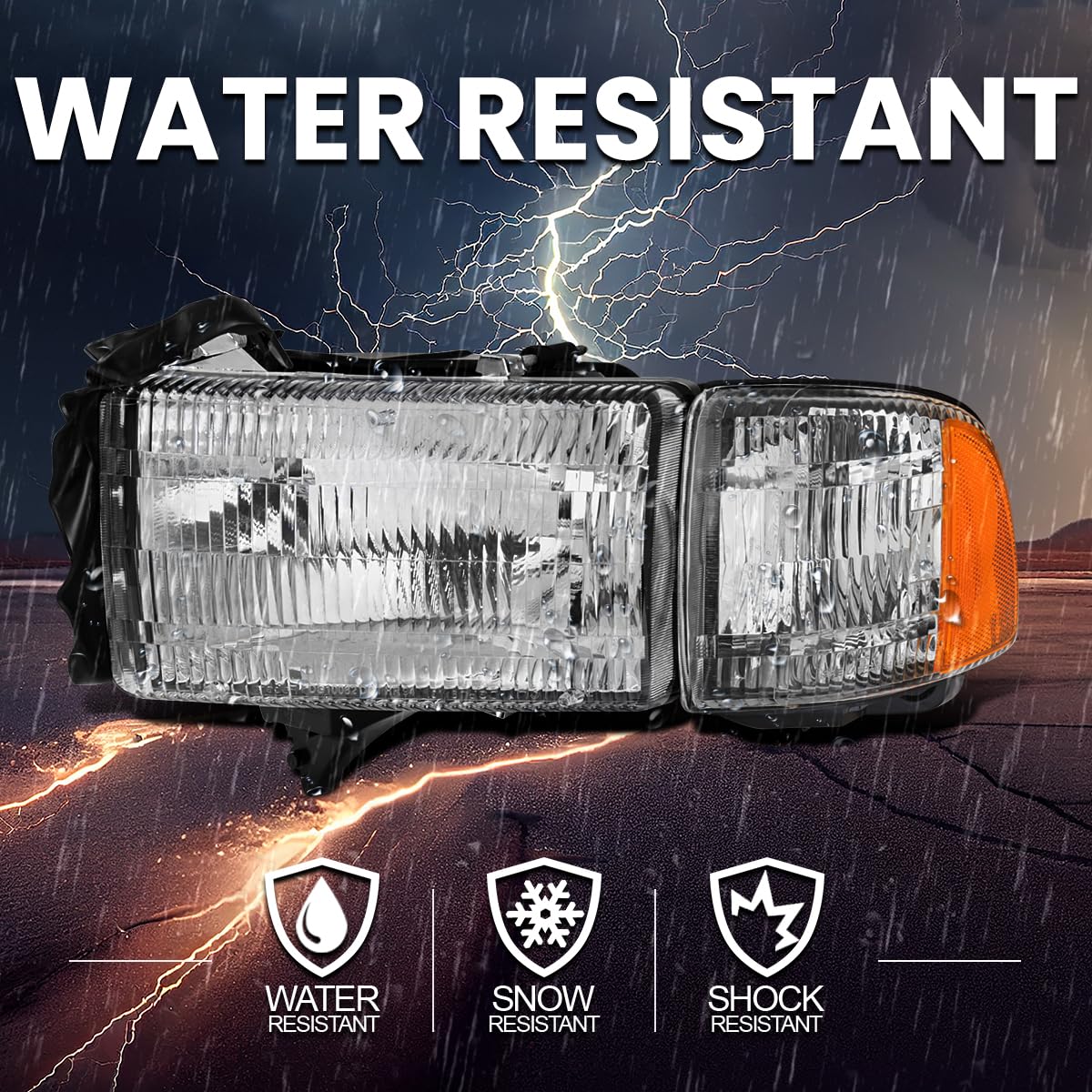 Factory Replacement SPEC-D TUNING Headlights Compatible with 1994-2001 Dodge Ram 1500 2500 3500 Left + Right Head Lights Assembly