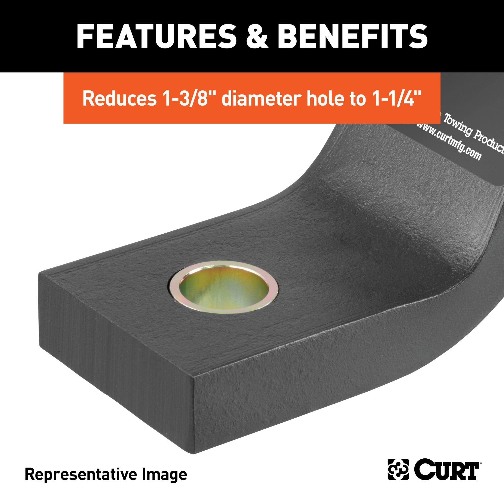 CURT Trailer Hitch Ball Hole Reducer Bushing 21300, Reduces 1-3/8-Inch Diameter to 1-1/4-Inch Stem