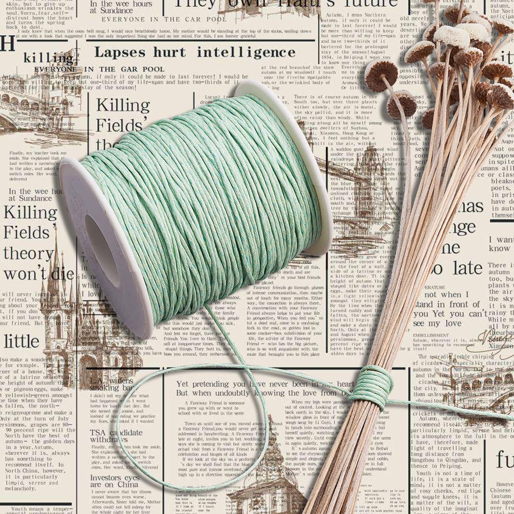 100 Yards JEWELEADER Waxed Cotton Cord, Waxed Beading String 1mm for Jewelry Bracelet Making Macrame Crafting DIY Leather - Pale Green