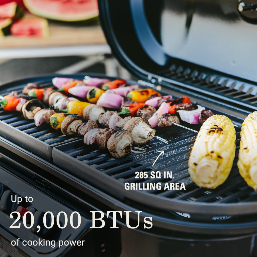 Coleman 285 RoadTrip Portable Stand-Up Propane Grill with 3 Adjustable Burners & Instastart Ignition, 20,000 BTUs of Power for Outdoor Cooking, Camping, Tailgating, Grilling, BBQs, & More