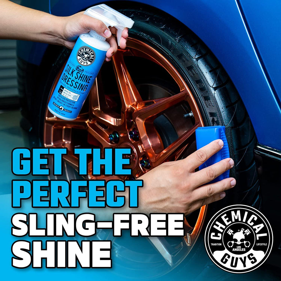 Chemical Guys Tire and Trim Dressing and Protectant Silk Shine – Non-Greasy Vinyl, Plastic & Rubber Spray, Plastic Restorer for Cars – Restores Shine for Cars, Trucks, Motorcycles, RVs, 16 fl oz