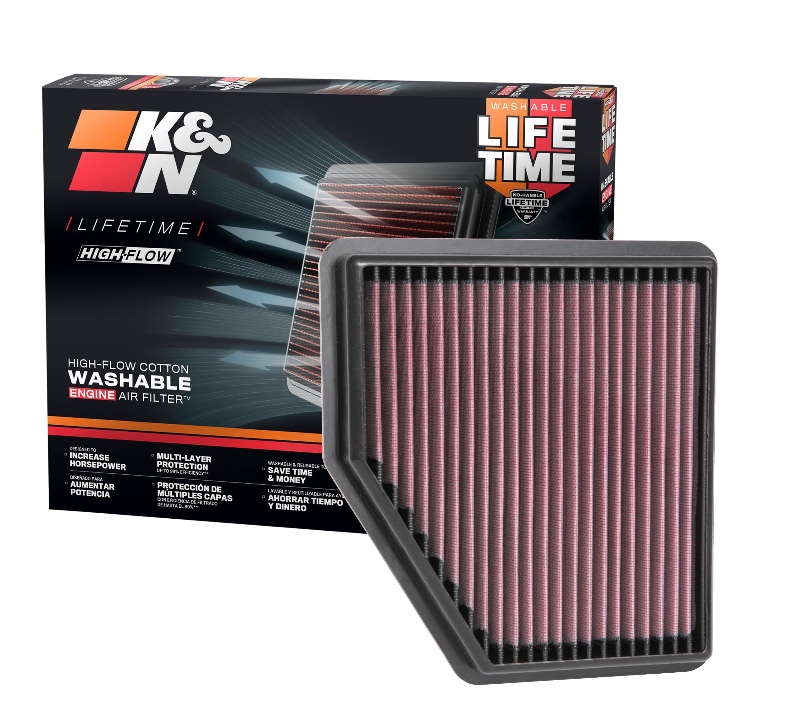 K&N Original High-Flow Lifetime Engine Air Filter: Increase Power: Premium, Washable: Compatible with 2019-2025 NISSAN: Altima, 33-5095