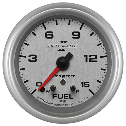 Auto Meter 7761 2-5/8" Ultra-Lite Pro II 0-15 PSI Full Sweep Electric Fuel Pressure Gauge