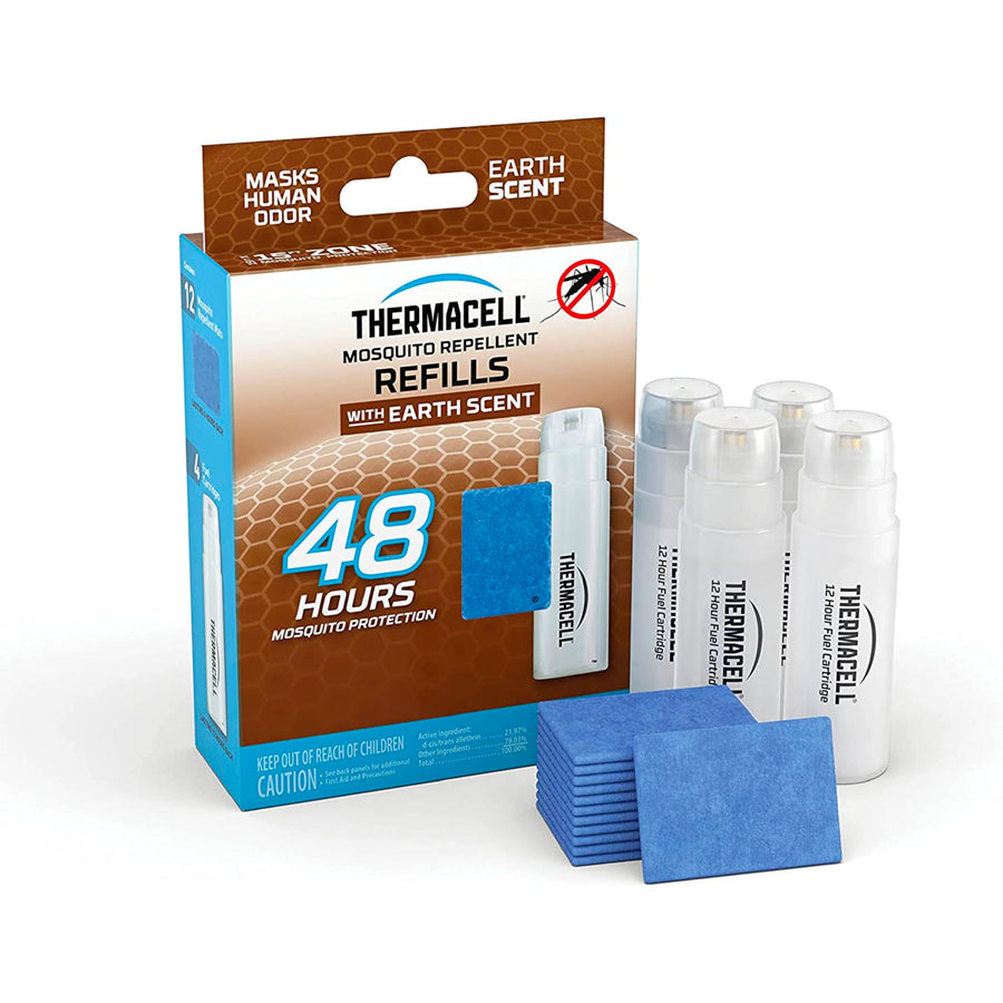 Thermacell Refills Mosquito Repellent; Earth Scent, 48 Hours; Includes 4 Cartridges & 12 Repellent Mats; Compatible with Any Fuel-Powered Thermacell Repeller; No Deet, Spray or Mess