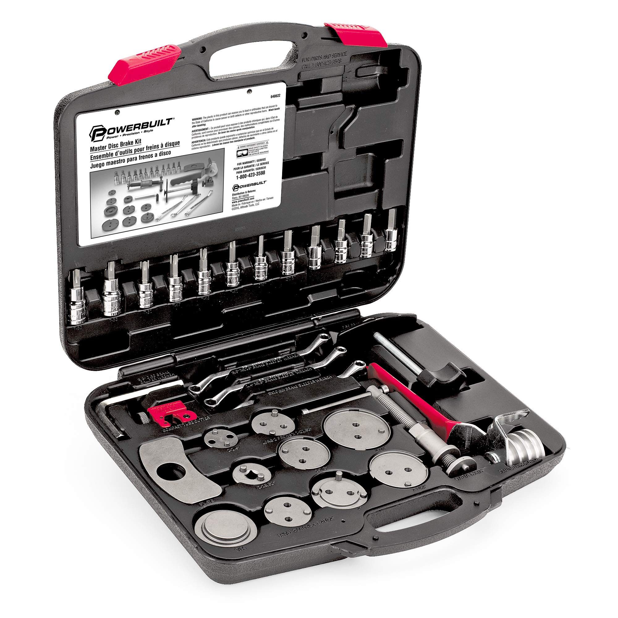 Powerbuilt Master Brake Disc Service Set, Vehicle Brake Caliper Wind Back Tool for Cars, Trucks, Piston Compression 30 Piece -648622