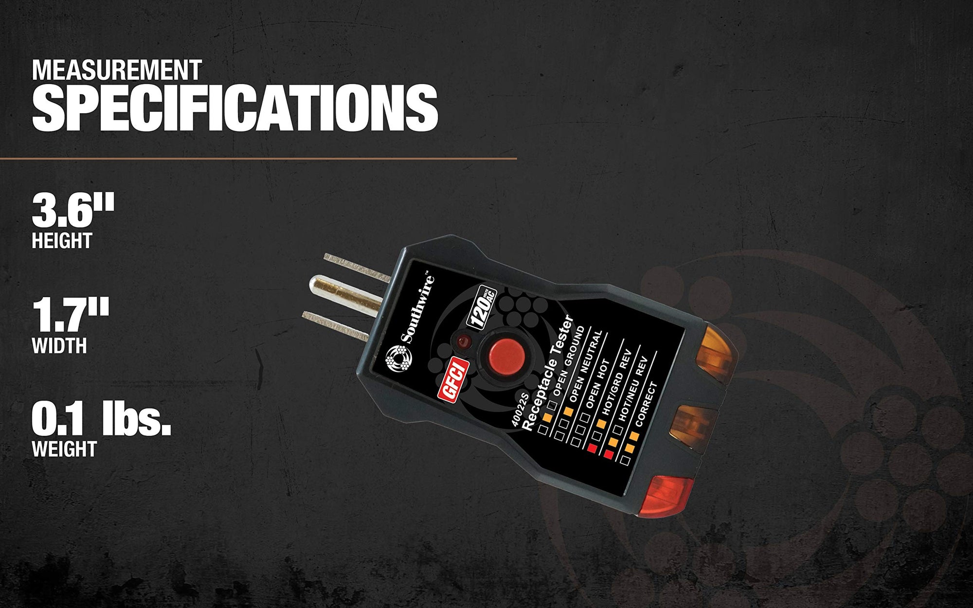 GFCI Receptacle Tester Southwire - Push-Button Outlet Tester for Fast & Accurate Wiring Checks - Compact & Durable Housing - 7 Test Functions