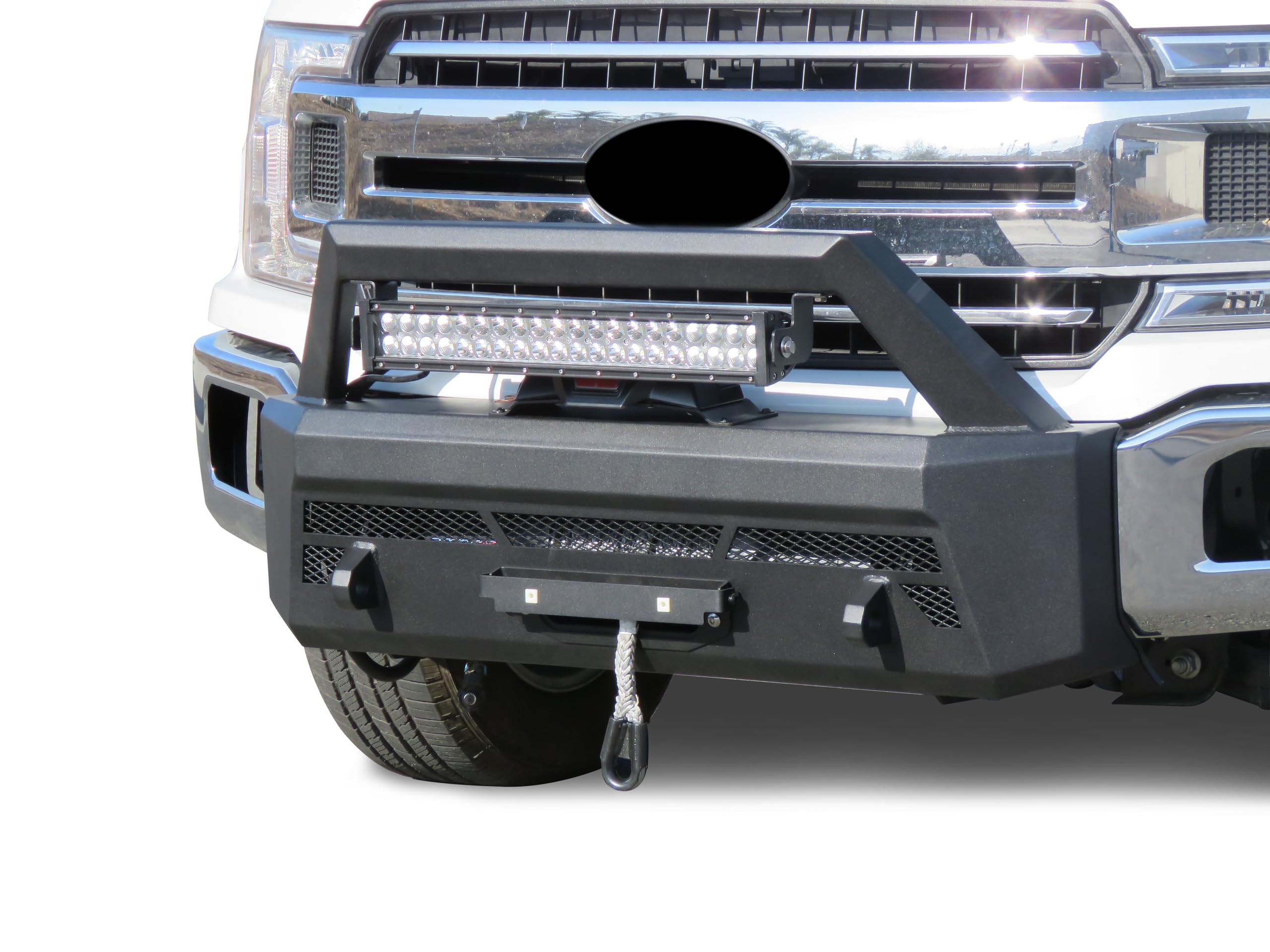 Heavy Duty Black Horse Armour III Front Winch Bumper Kit & Winch Textured Black Compatible with 2018-2020 Ford F-150-AR3HD41-W12