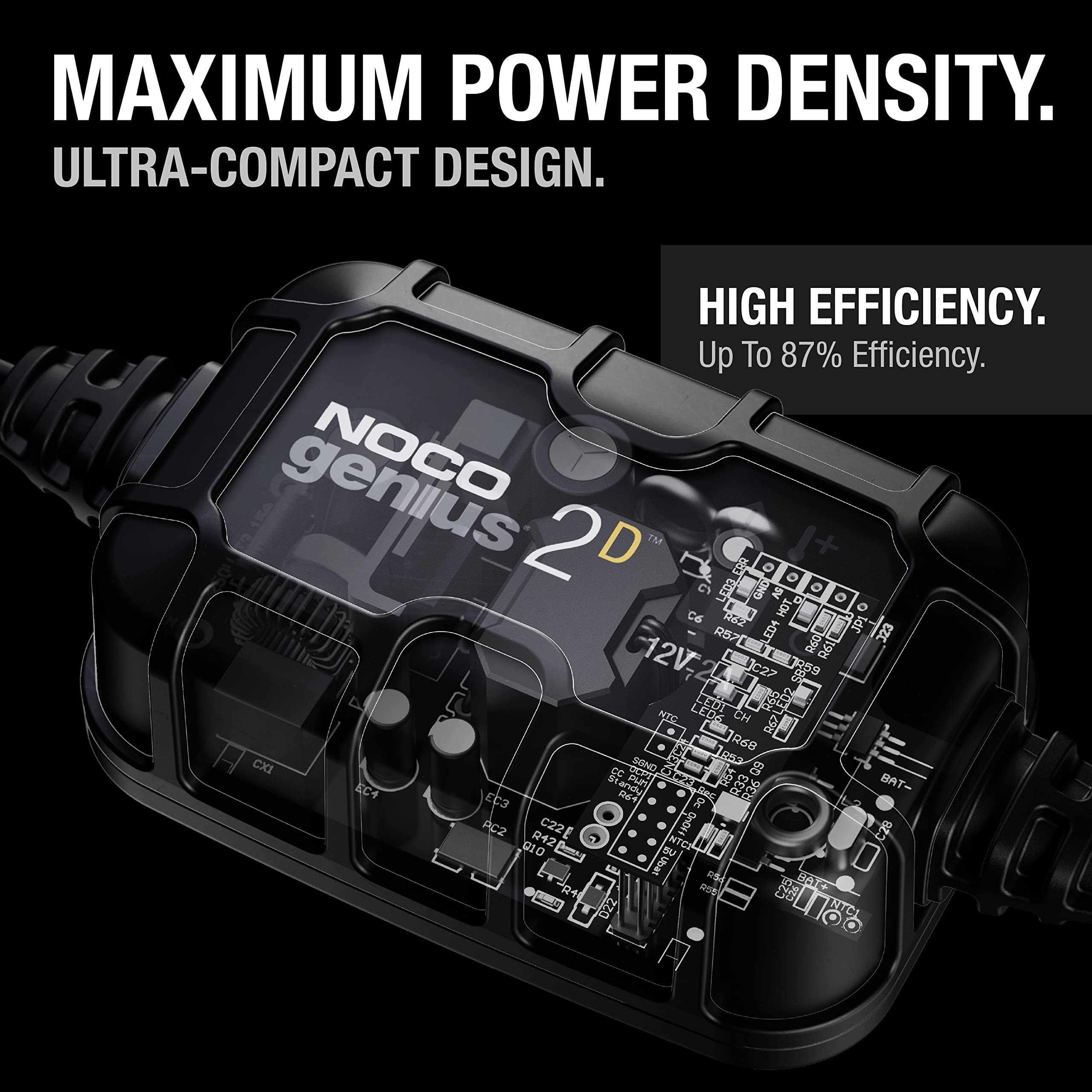 GENIUS2D NOCO: 2A 12V Smart Onboard Battery Charger - Direct-Mount Automatic Maintainer, Trickle Charger & Desulfator with Overcharge Protection & Temperature Compensation – for Lead-Acid Batteries