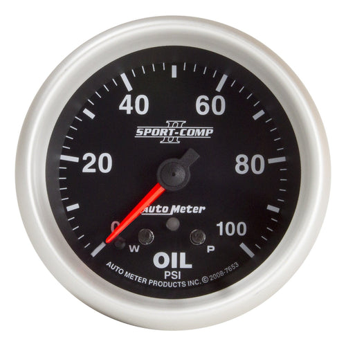 Auto Meter Sport-Comp II 2-5/8" 0-100 PSI Full Sweep Electric Oil Pressure Gauge with Peak Memory and Warning