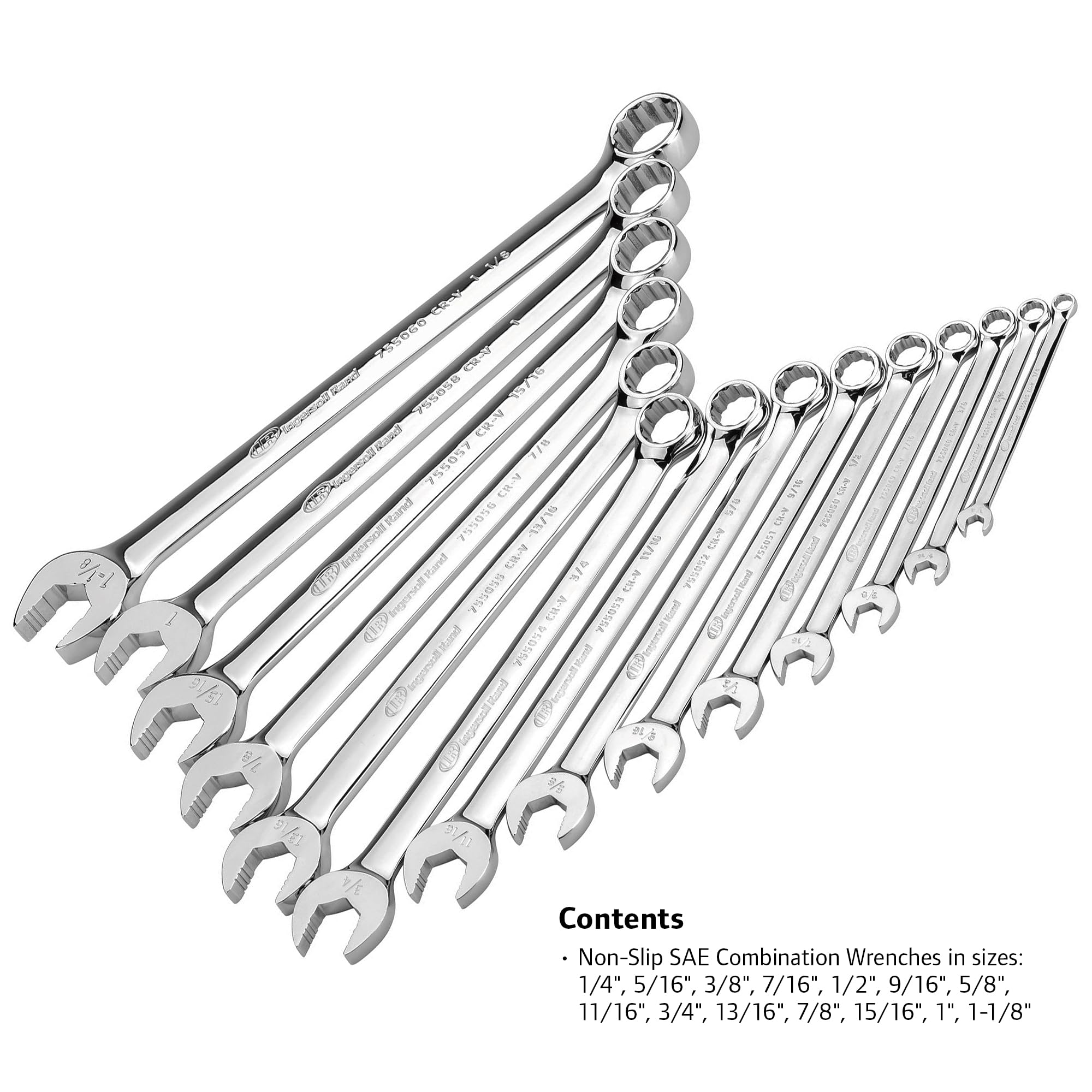 Ingersoll Rand 14 Pc. Tech Solutions Master Non-Slip Combination Wrench Set - SAE- 752008, Silver