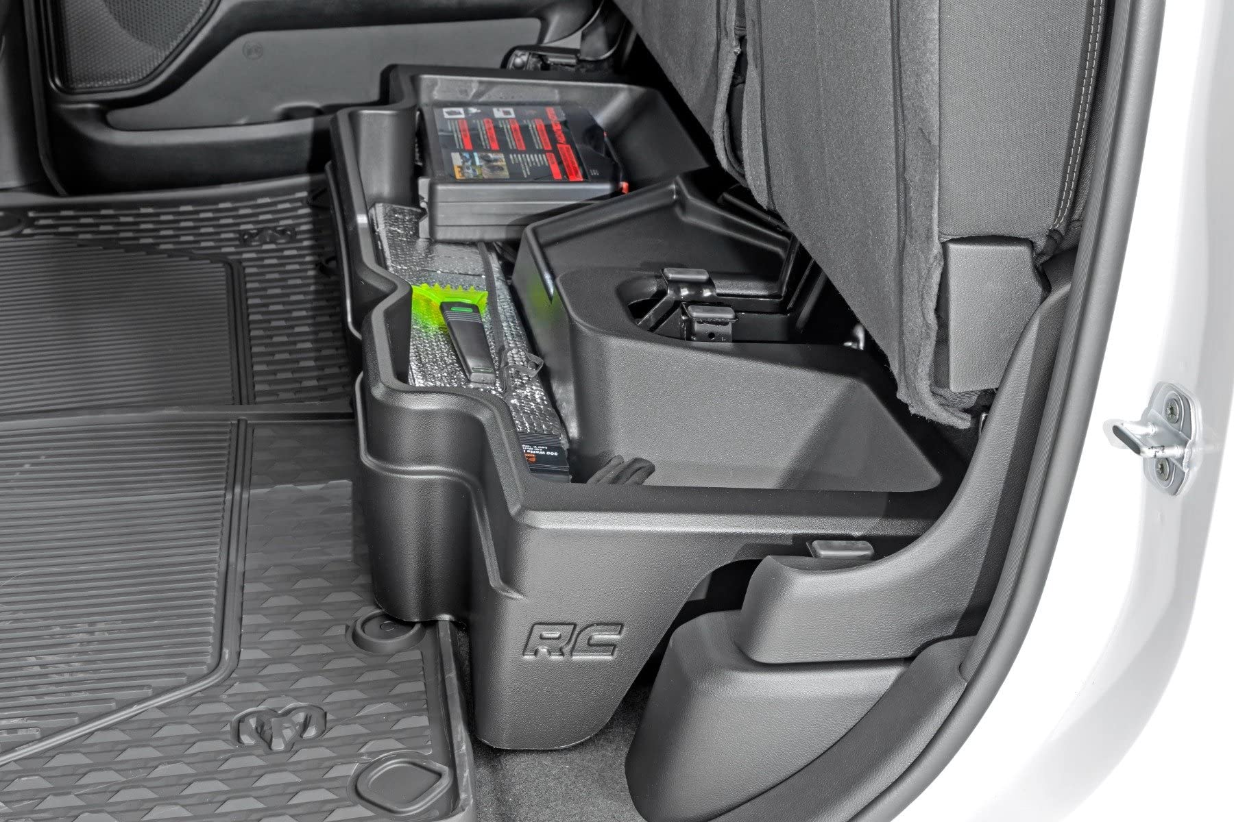 Rough Country Under Seat Storage for Crew Cab Ram 1500 (2019-2026) - Heavy-Duty Thermoplastic, Anti-Skid, Custom-Fit Rear Seat Organizer Tray