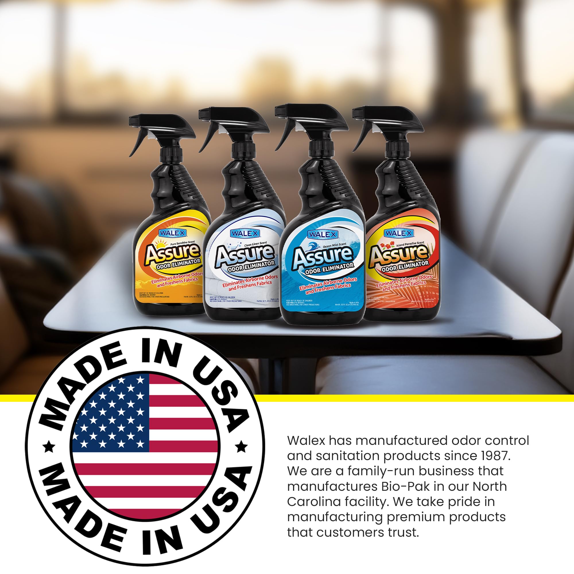Walex RV Assure Odor Eliminator Air Freshener Spray - Neutralizes Airborne Odors & Freshens Fabrics, Instant Odor Elimination with Natural Essential Oils, Pet Safe, Long Lasting; Ocean Mist, 32 oz