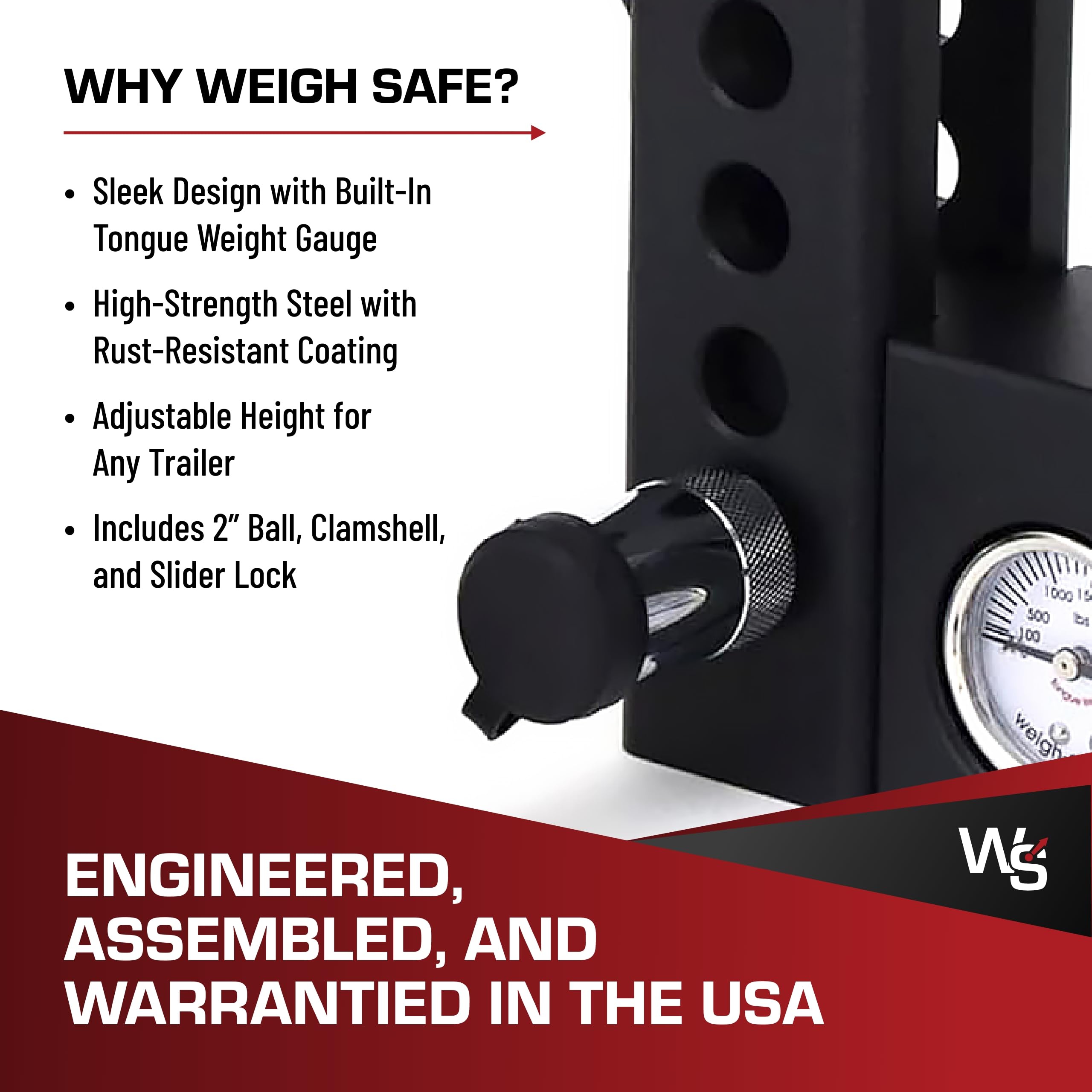 Aero Hitch Weigh Safe - Adjustable Trailer Hitch Ball Mount - 4" Drop Hitch for 2" Receiver - Premium Heavy Duty Steel Trailer Tow Hitch w/Built in Weight Scale for Anti Sway, 12,500 lbs GTW