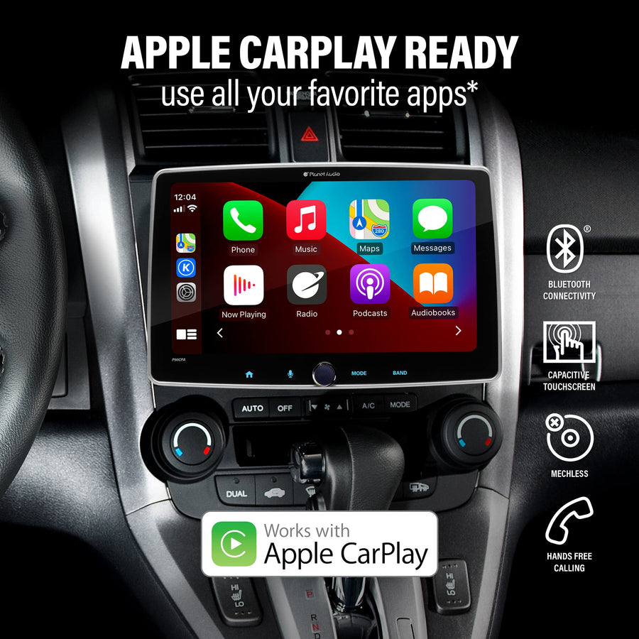 Apple CarPlay Planet Audio P90CPA Android Auto Car Receiver - Single Din Chassis with 9 Inch Capacitive Touchscreen, Bluetooth, USB, No CD DVD, Multicolor Illumination