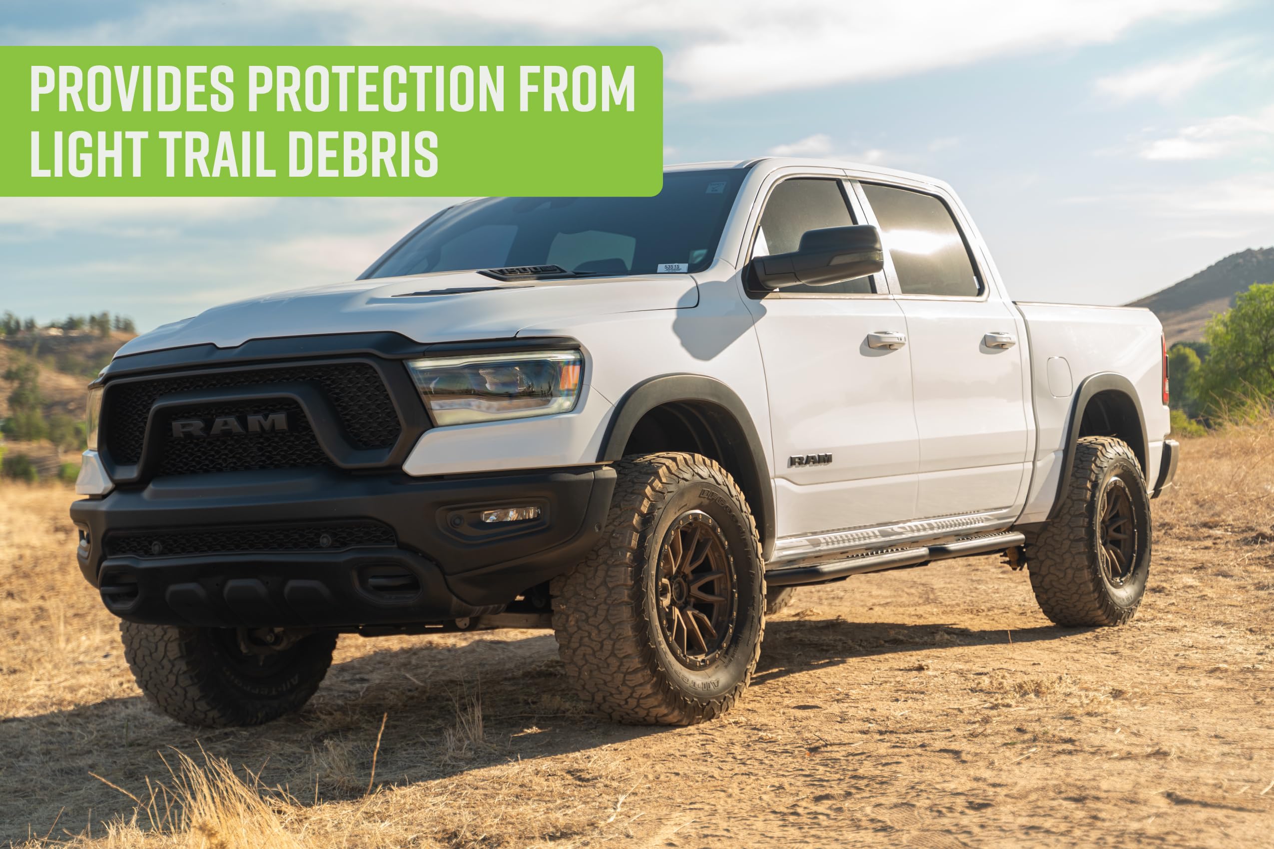OE Plus DV8 Offroad Side Steps for 2019-2024 RAM 1500 Crew Cab | Anti-Slip Design | Provides Protection from Light Trail Debris | Mounts to Body/Pinch Weld | Retains OEM Ground Clearance | Steel