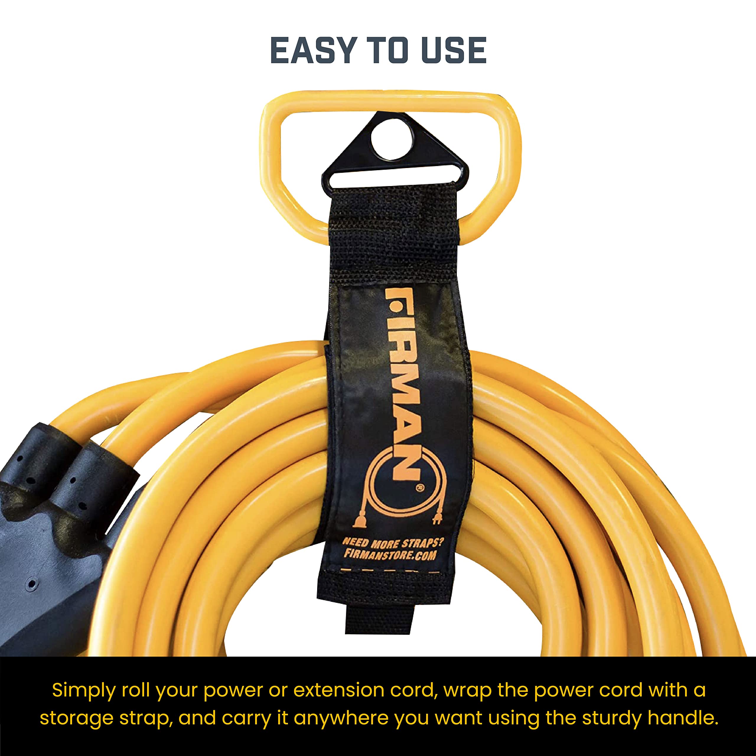 Heavy-Duty Firman Storage Strap with Handle, Cord Organizer with Hook and Loop, Made of Vinyl, Easy-to-Carry, 2" x 6"