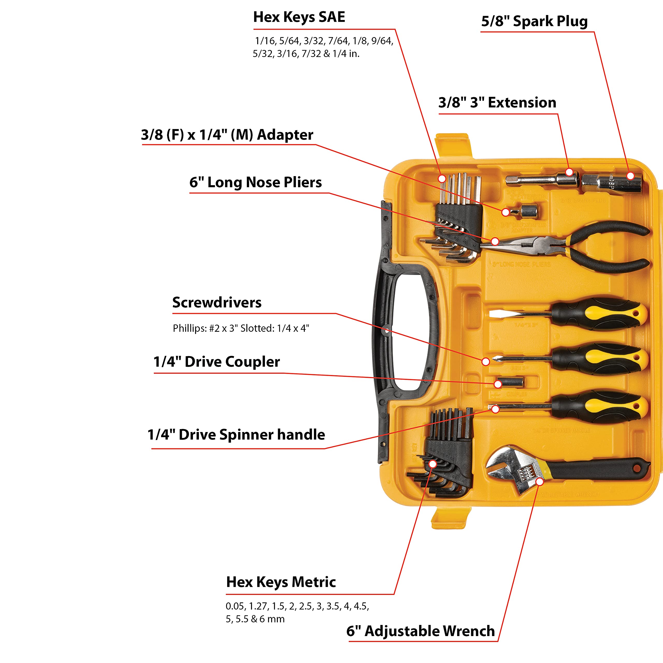 Garage Tool Set Performance Tool W1538 for House Repairs and Projects, Yellow, 94 Pieces