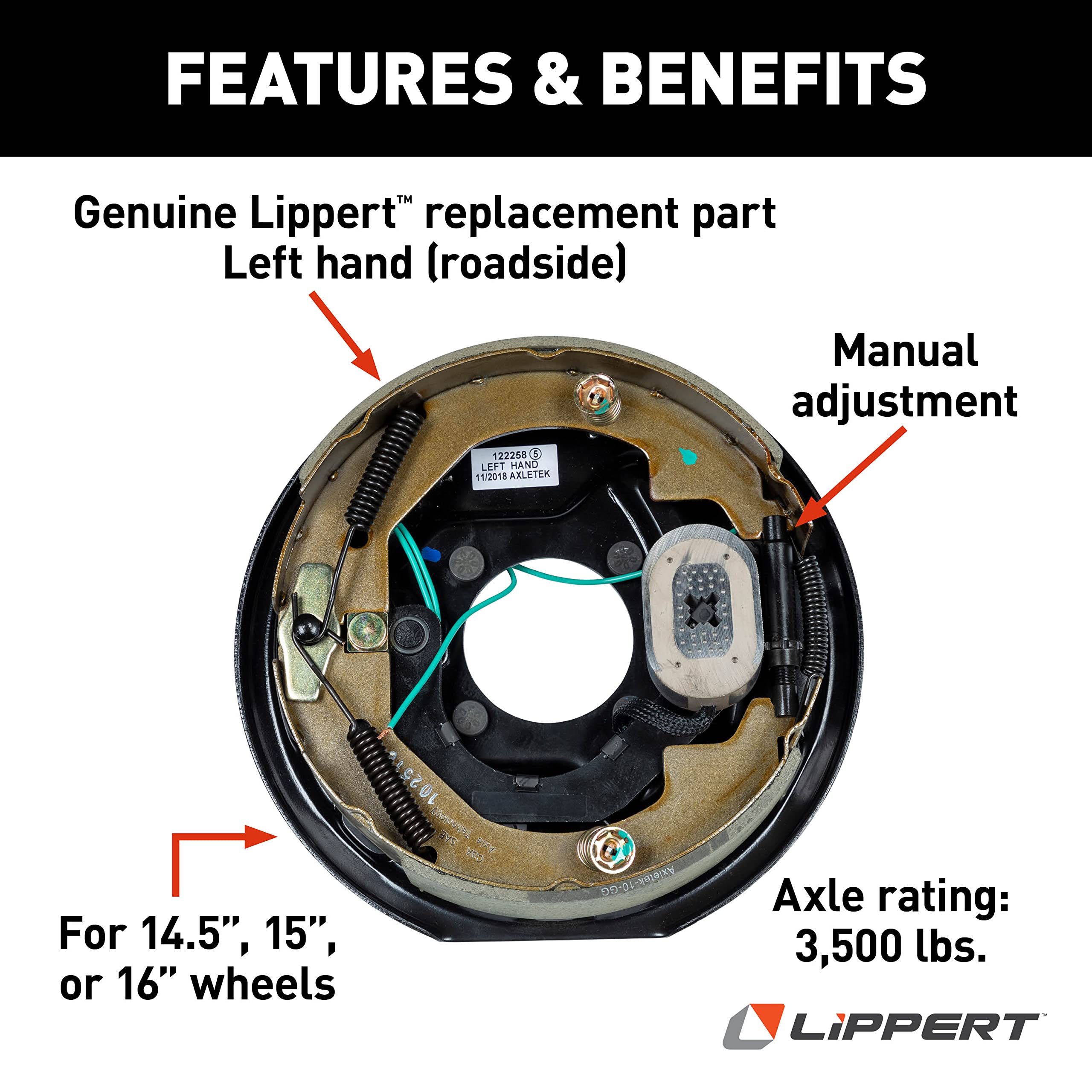 Electric Brake Assembly Replacement for RVs, Left Side, 10" x 2.25"; 3,500 lbs.