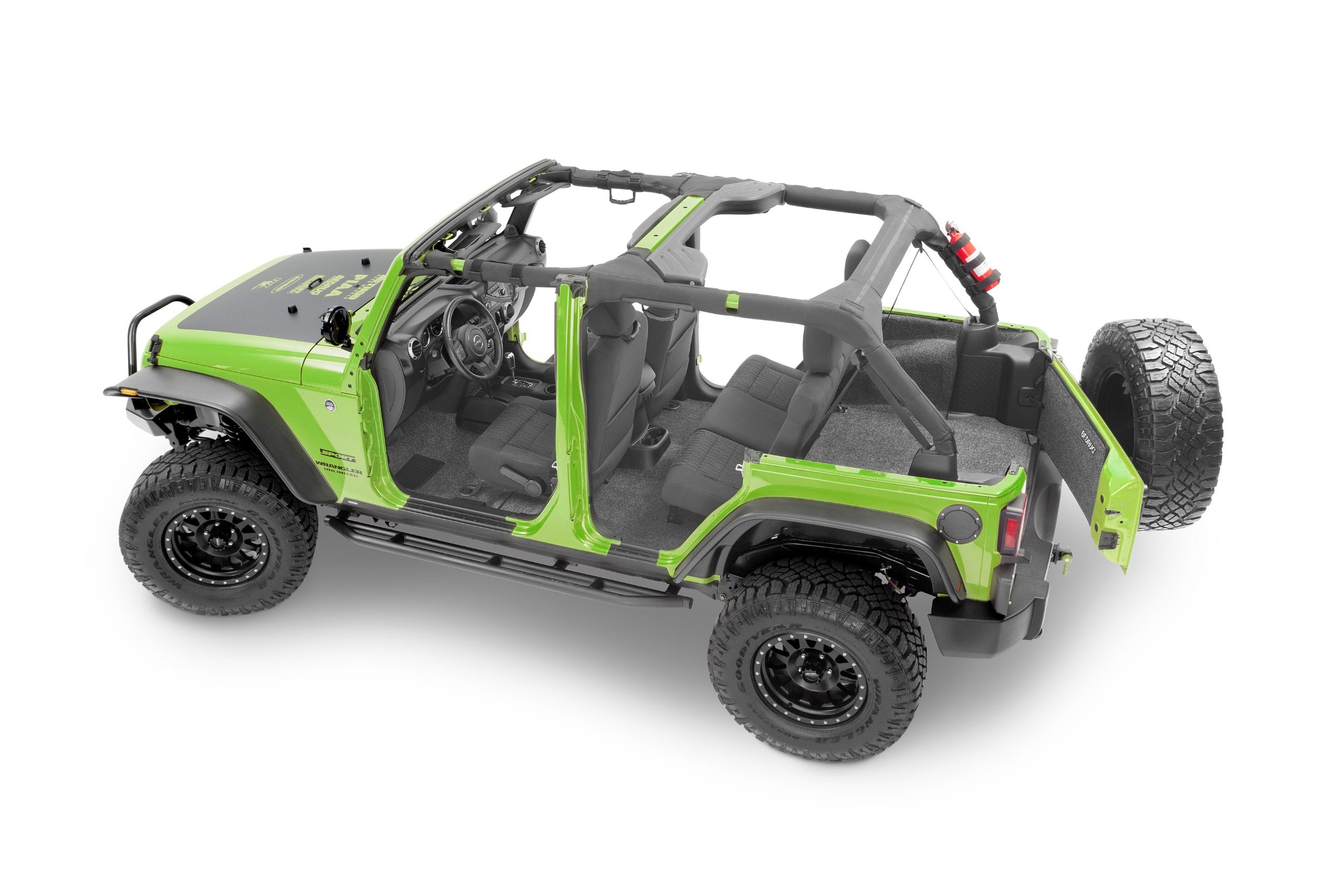 Jeep Cargo Kit - Bedrug | 2011 - 2018 Jeep Wrangler UNLTD JK 4 Door, Cargo Liner w/ Tailgate & Tub Liner | Grey - 5 pc. | BRJK11R4