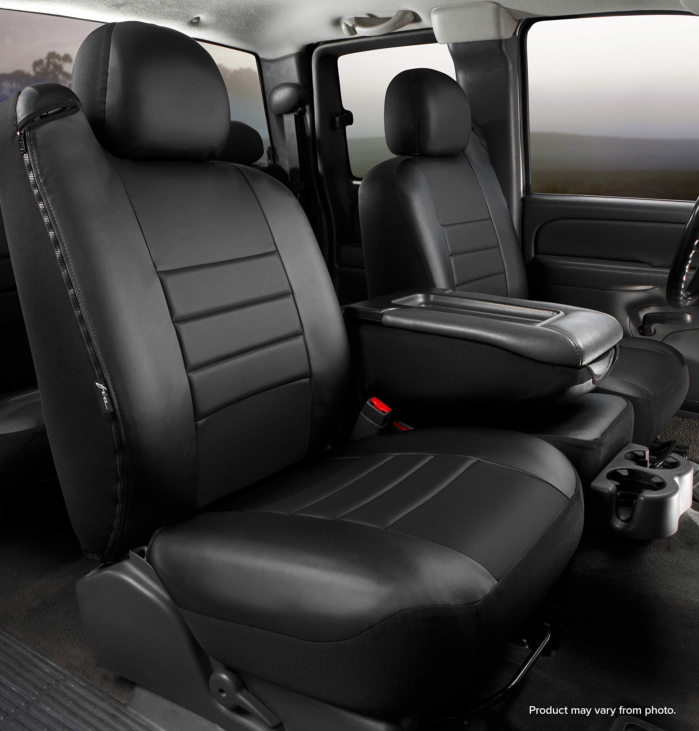 Custom Fit FIA SL68-17 BLK/BLK Front Seat Cover Split Seat 40/20/40 - Leatherette (Solid Black)