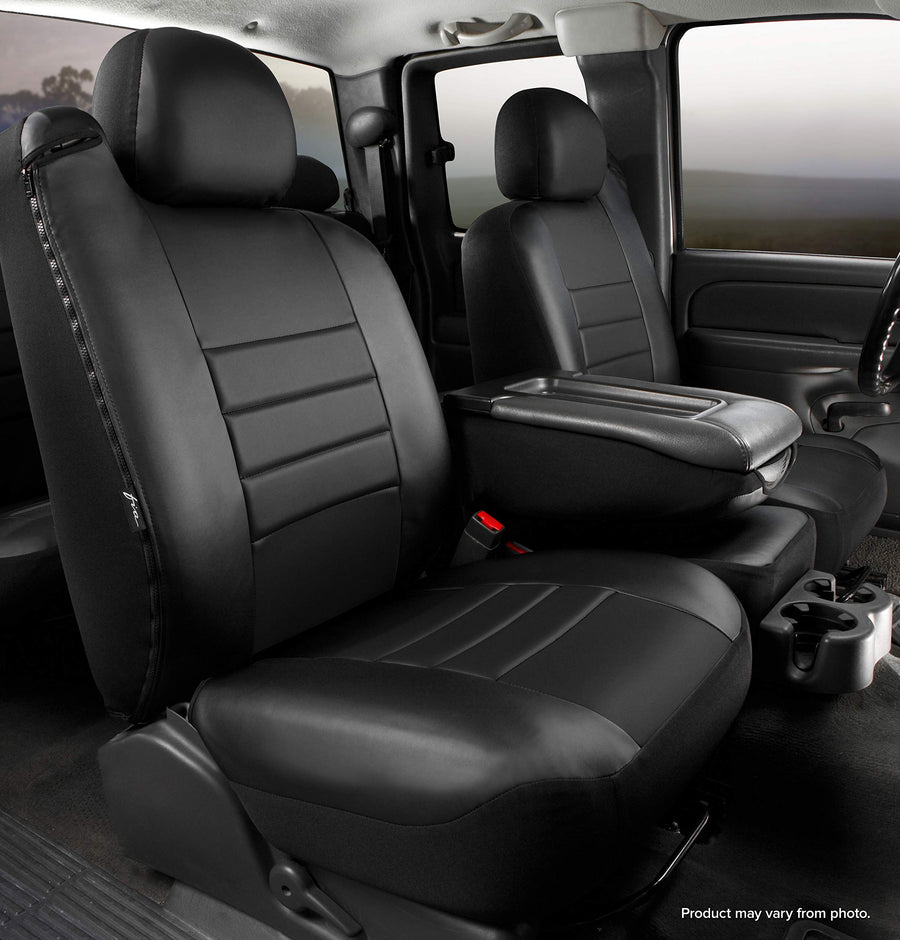 Custom Fit FIA SL68-17 BLK/BLK Front Seat Cover Split Seat 40/20/40 - Leatherette (Solid Black)