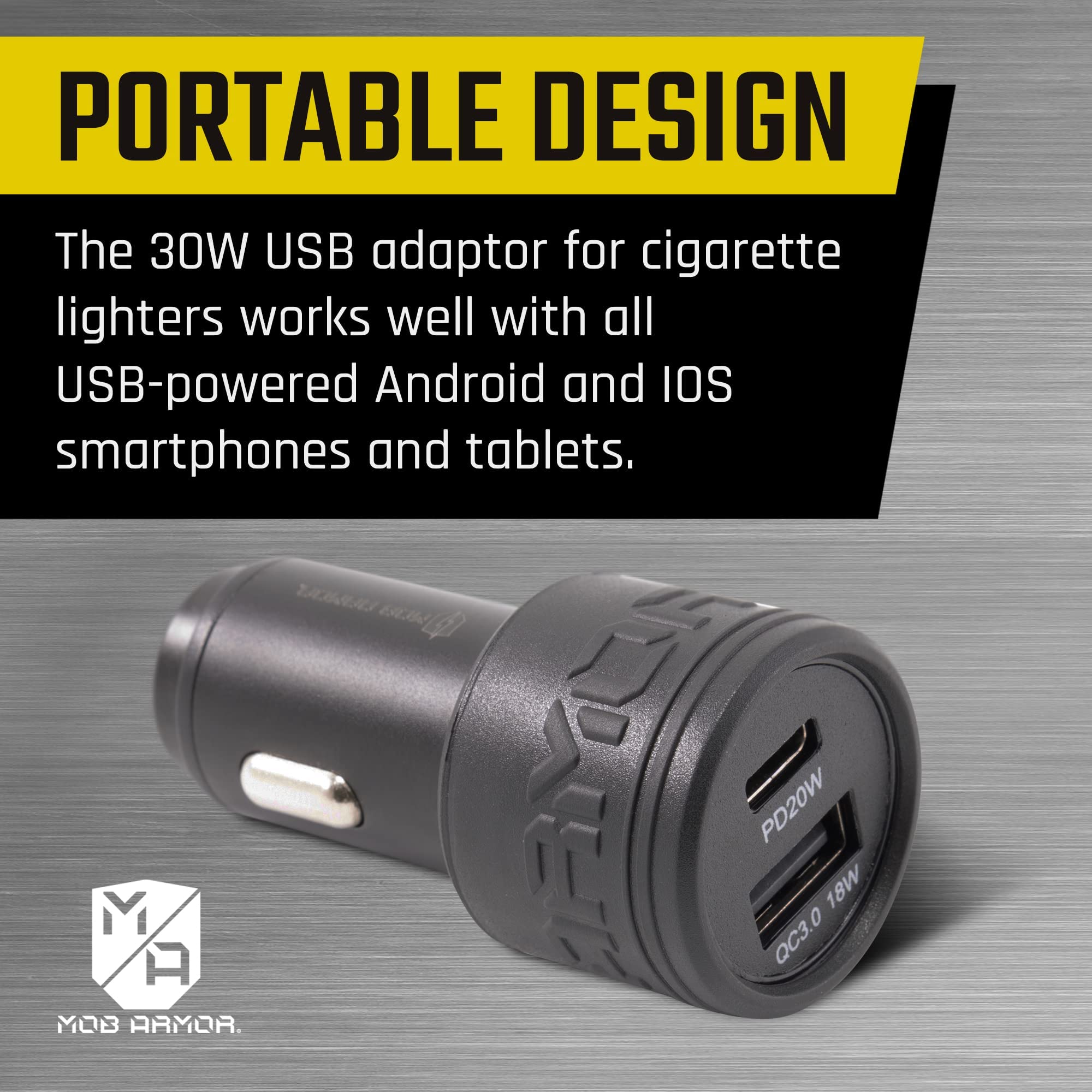 Mob Armor Dual USB 38w Quick-Charge Car Charger A + C - Fast Charging Adapter - Car Charger Adapter - Car Phone Charger - Phone Charger C Type & A Type (Black)