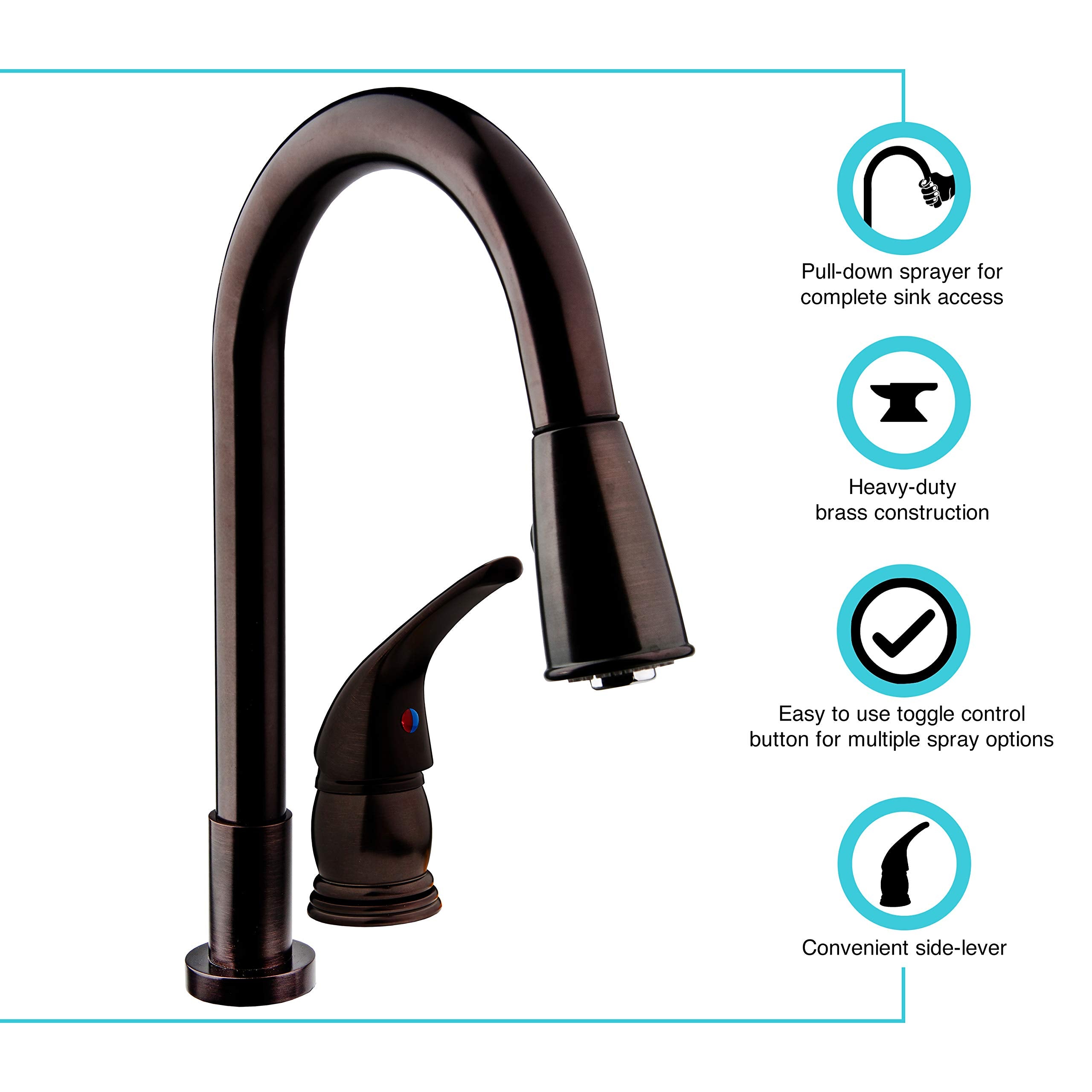 Dura Faucet RV Pull-Down Kitchen Sink Faucet DF-NMK503-VB with Side Lever (Venetian Bronze)