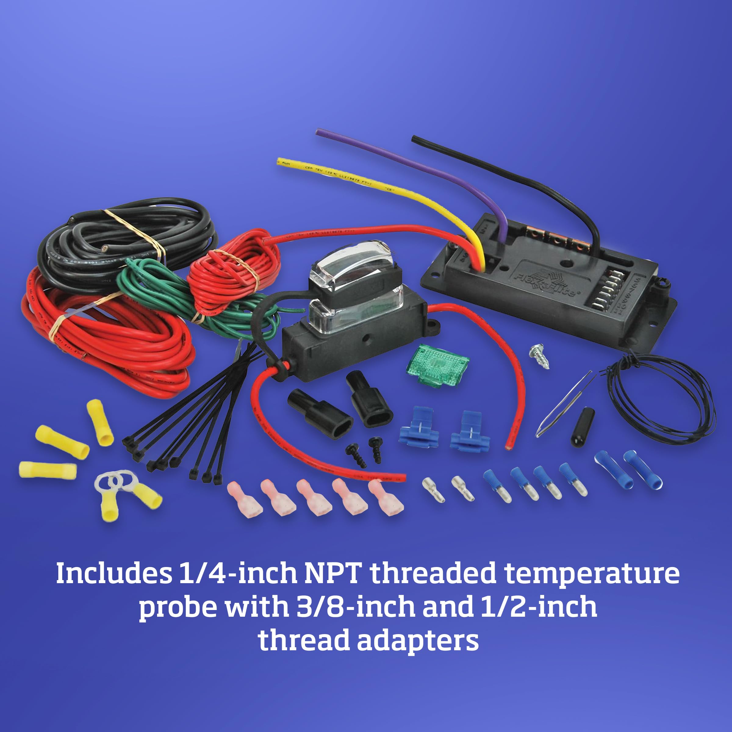 Variable Speed Controller Flex-A-Lite and Relay Kit with Thread-In Temperature Sensor, Fan Controller With Temperature Probe (31163), Black