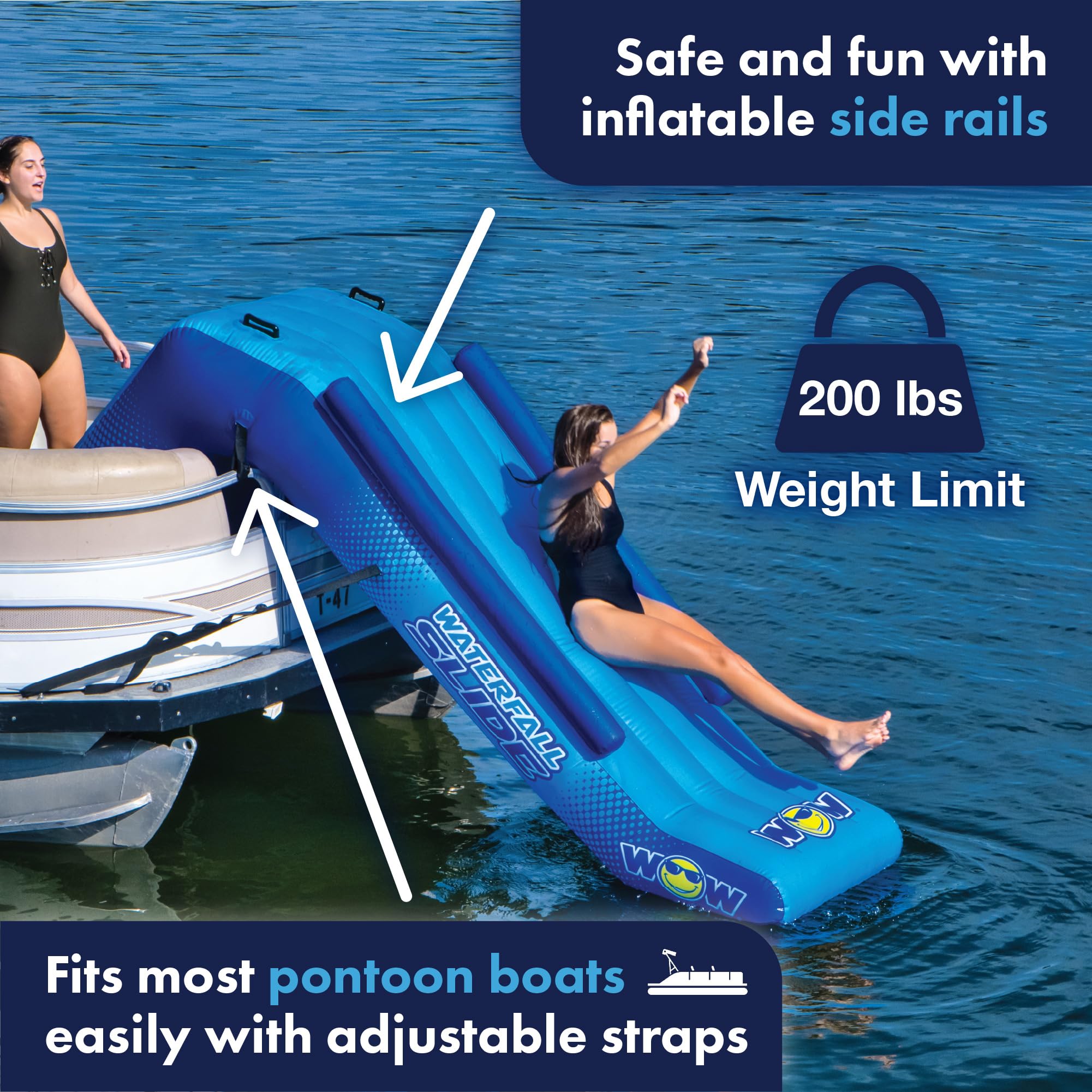 8 ft Wow Sports Inflatable Pontoon Waterfall Slide for Boats - Perfect Summer Lake Party Accessory for Kids & Adults