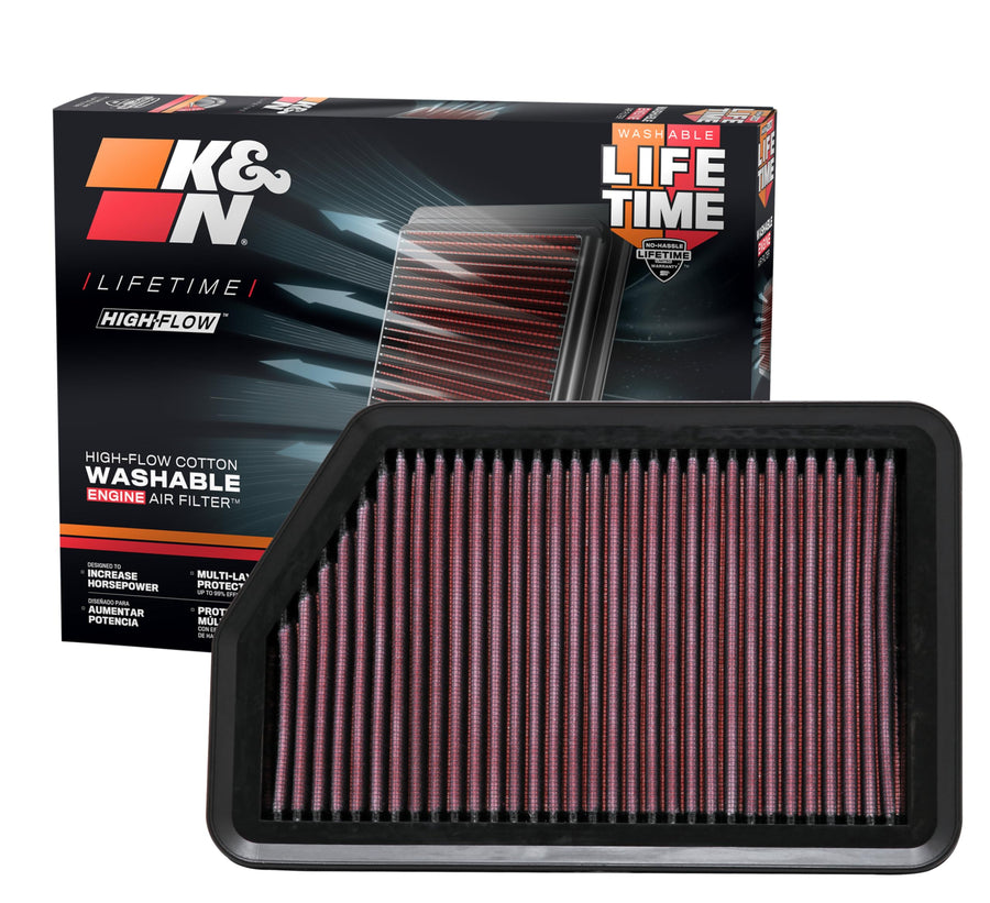 K&N Original High-Flow Lifetime Engine Air Filter: Increase Power & Acceleration, Washable, Replacement Air Filter: Compatible with 2010-2019 Hyundai/Kia (i40, Elantra, GT, i30, Tucson, Forte) 33-2451