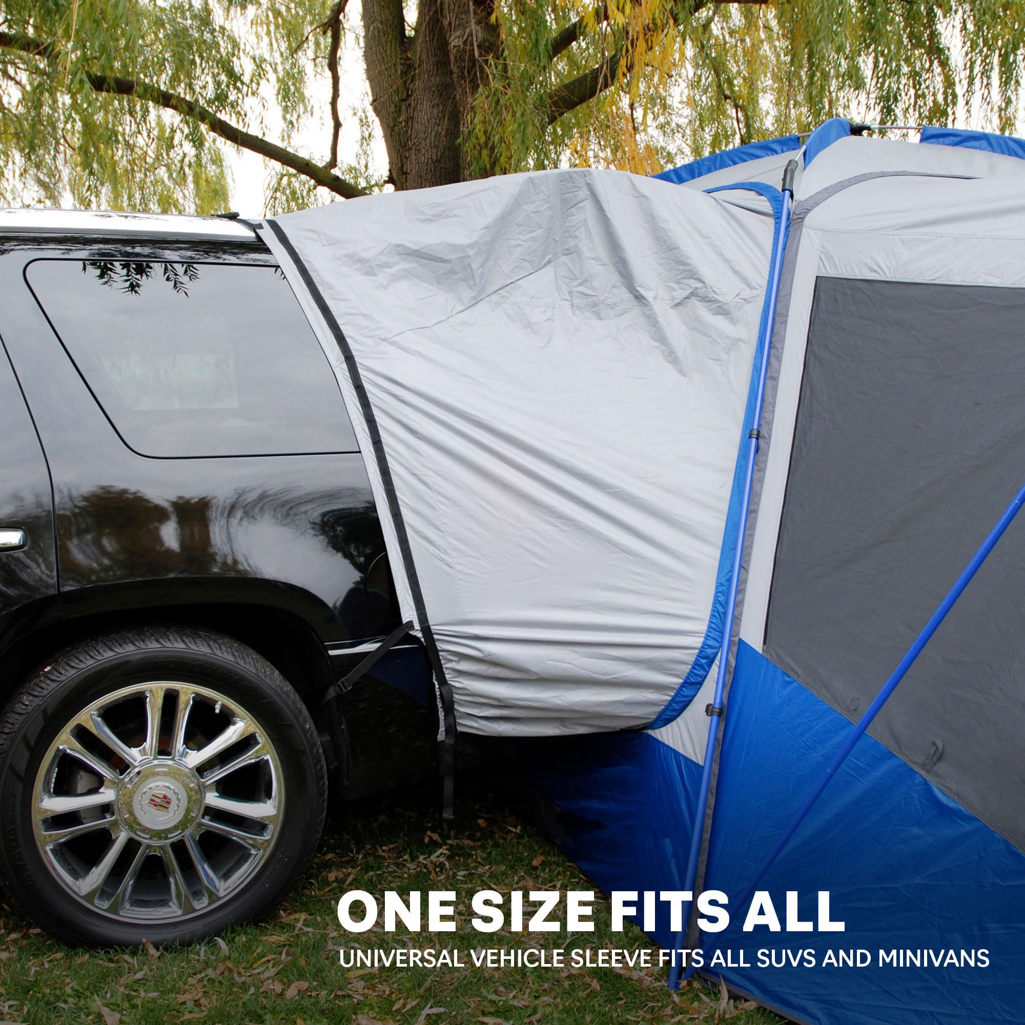 Sportz Napier SUV Tent with Screen Room | 10'x10' Vehicle Camping Tent with 7'x6' Screen Room and Awning | Fits All CUVs, SUVs, Minivans | Sleeps 6 Adults | Blue/Gray | Model 84000