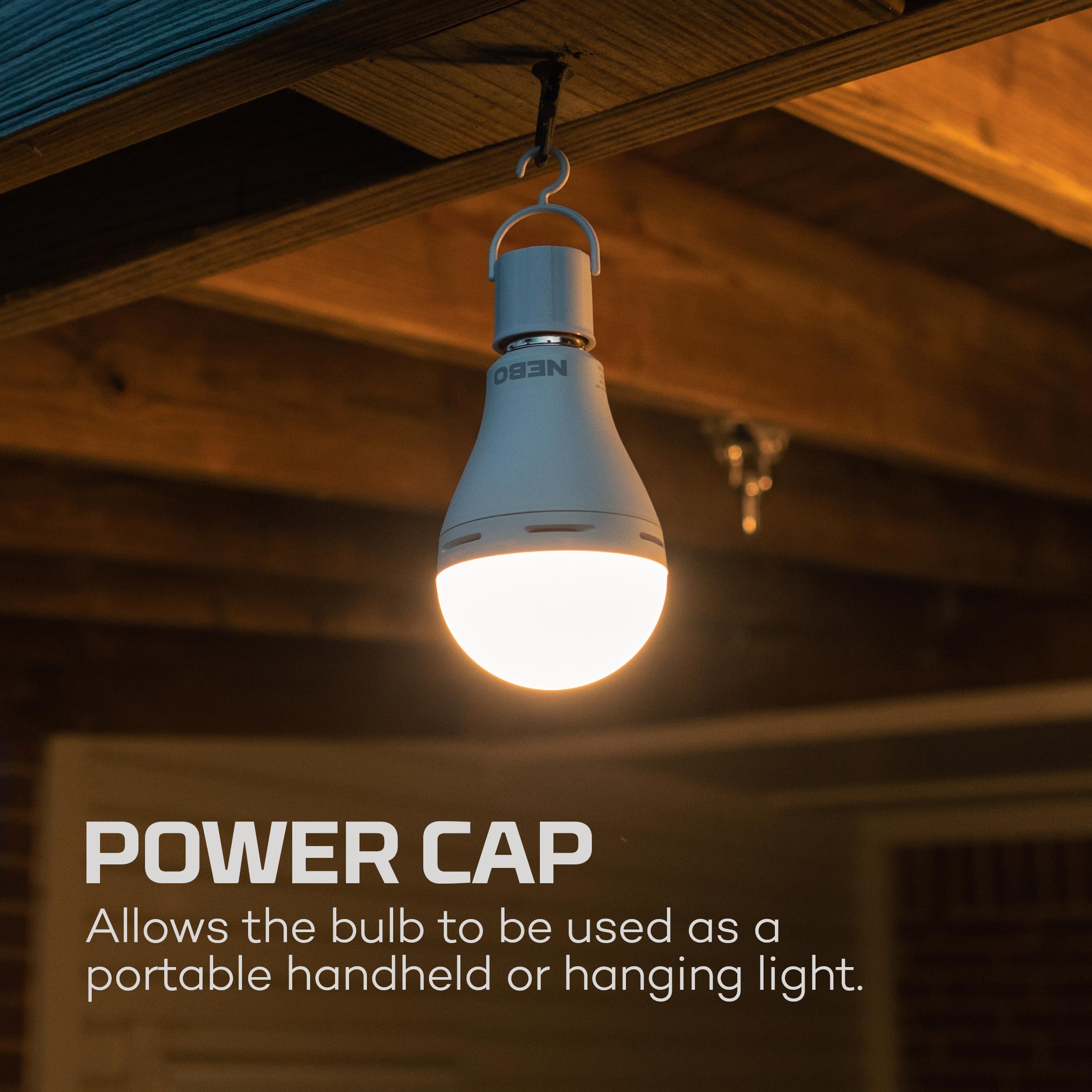 BLACKOUT BACKUP NEBO Emergency Bulb | 850 Lumens, 4 Light Modes, LED Rechargeable Light Bulb, Automatic Charging, Works Without Power, E26 Screw Base, Includes Power Cap & Portable Hanging Hook