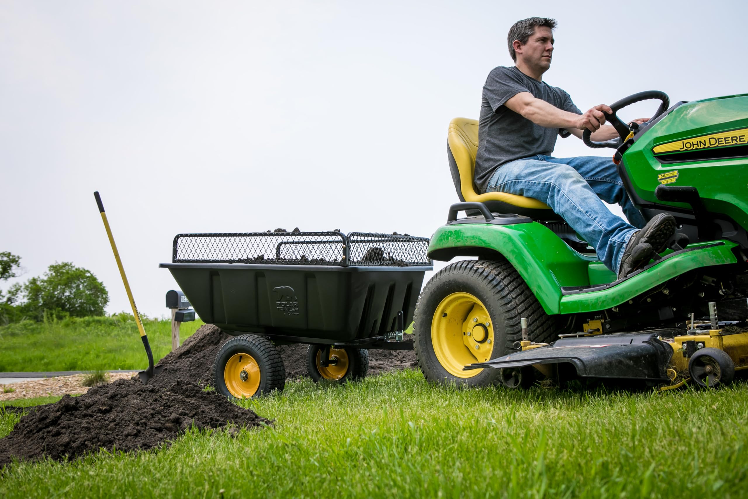 Lawn and Garden Trailer Polar Trailer 9542 LG900 – 900 lb Capacity, 15 cu. ft. Tub – Heavy-Duty Utility Cart with Tilt & Pivot Frame, Sealed Bearings, and Rustproof Polyethylene Body – 69" x 37" x 28"