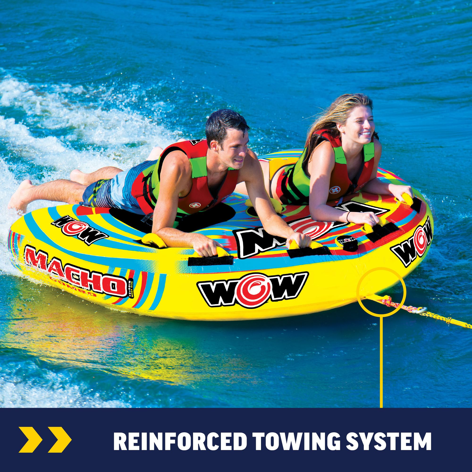 Macho Combo WOW Sports Towable Tubes for Boating, Accessories for Tubing, Water Tube for Boats - Double Seater 2 Person 340 lbs Capacity