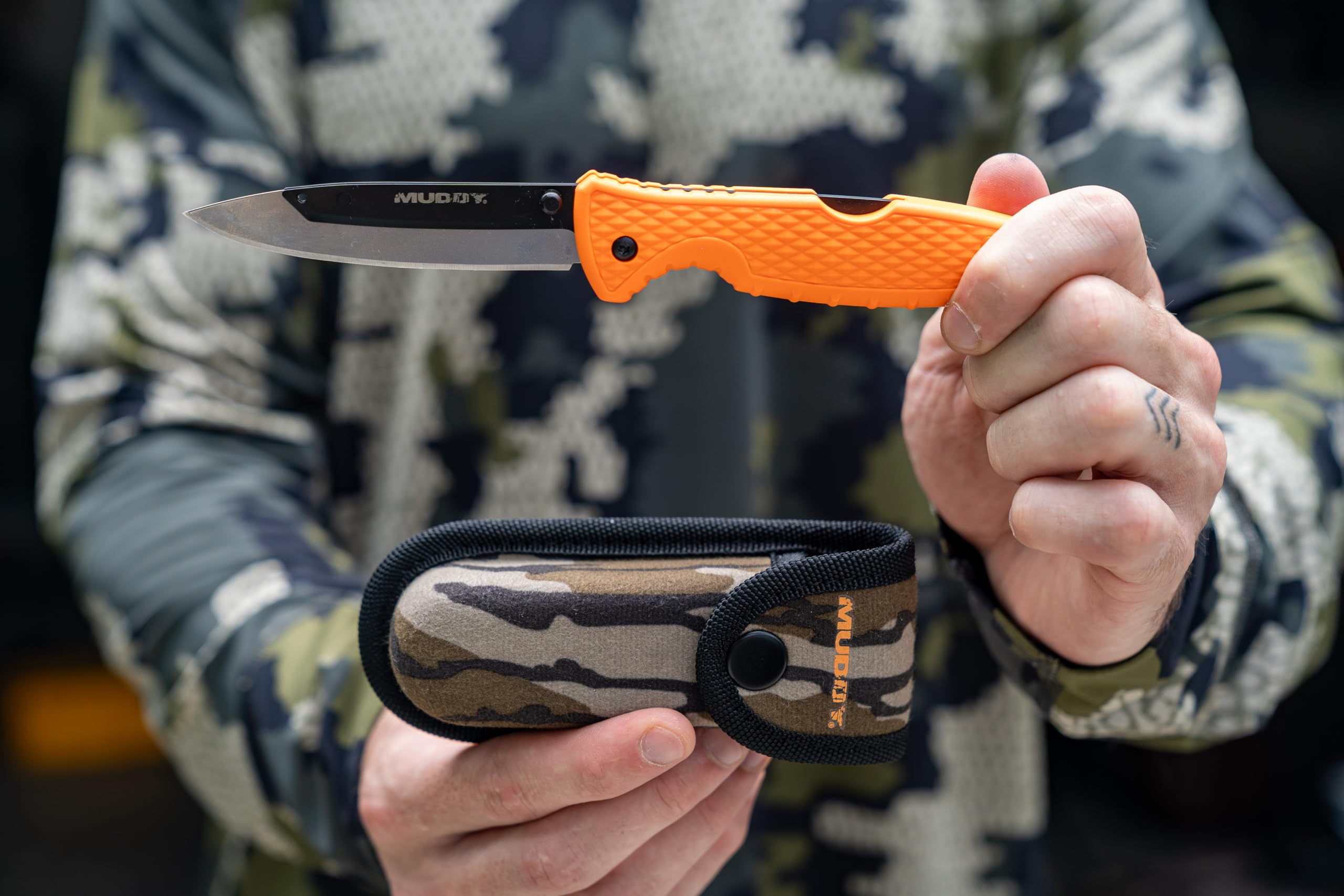 3.5" Muddy REPLACE-A-BLADE KNIFE / 5 BLADES + POUCH, Orange