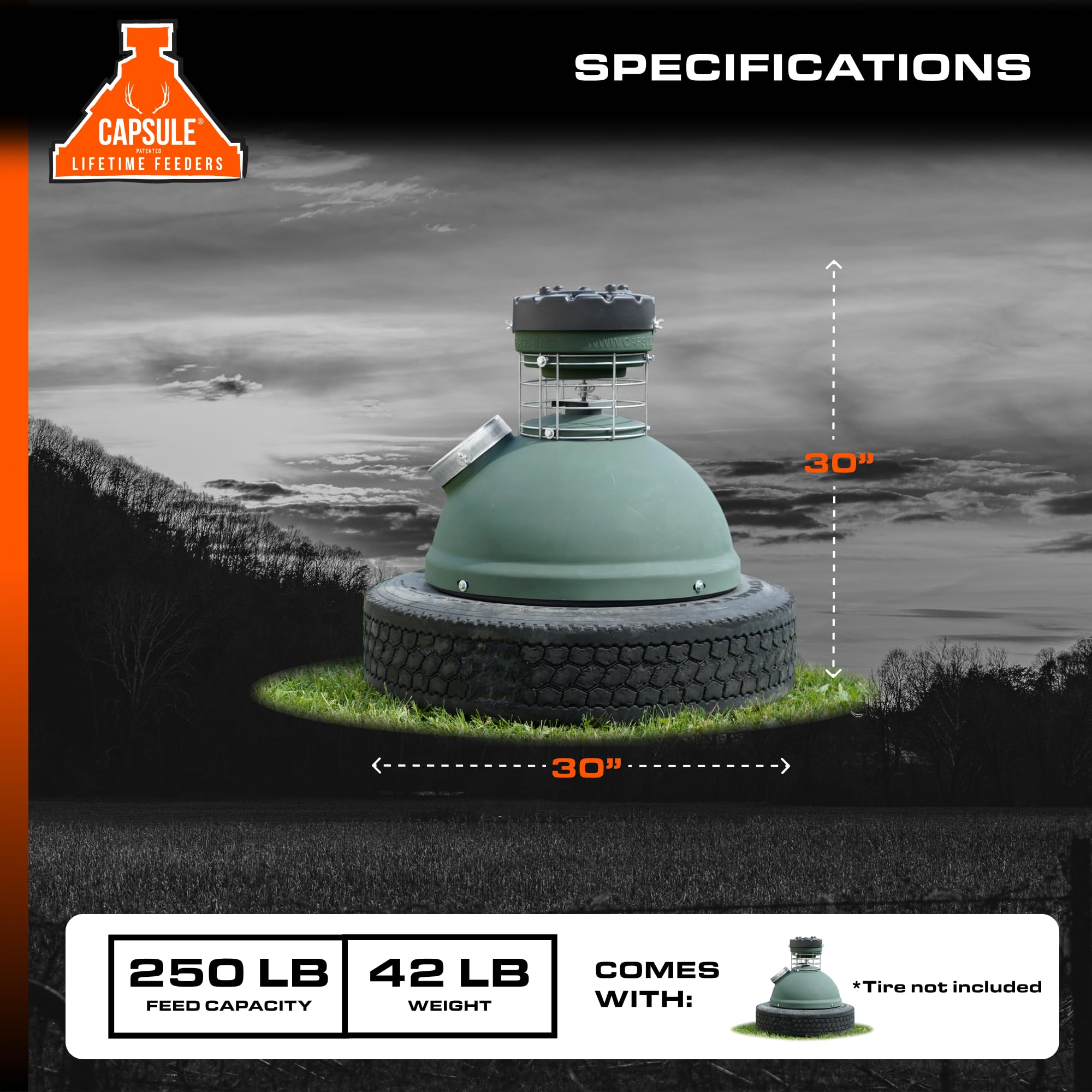 Feeder Game CAPSULE Feeder with 250LB Capacity, 360-Degree Broadcast Hunting Game