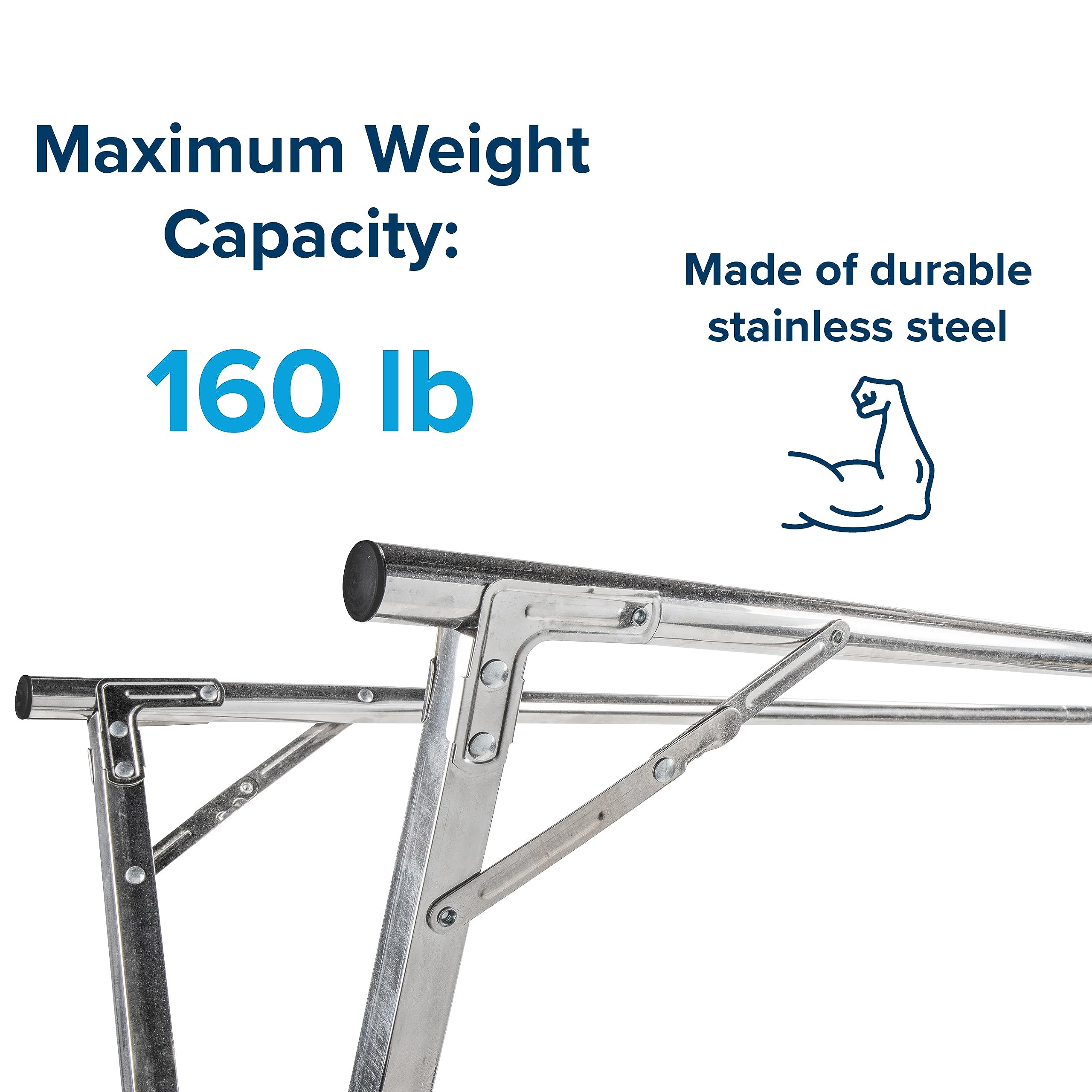Portable Camco Clothes Drying Rack | Features 3 Horizontal Drying Rods | Extend from 60-inches to 95-inches Long to Provide Plenty of Drying Space | Light Weight Stainless Steel (51339)