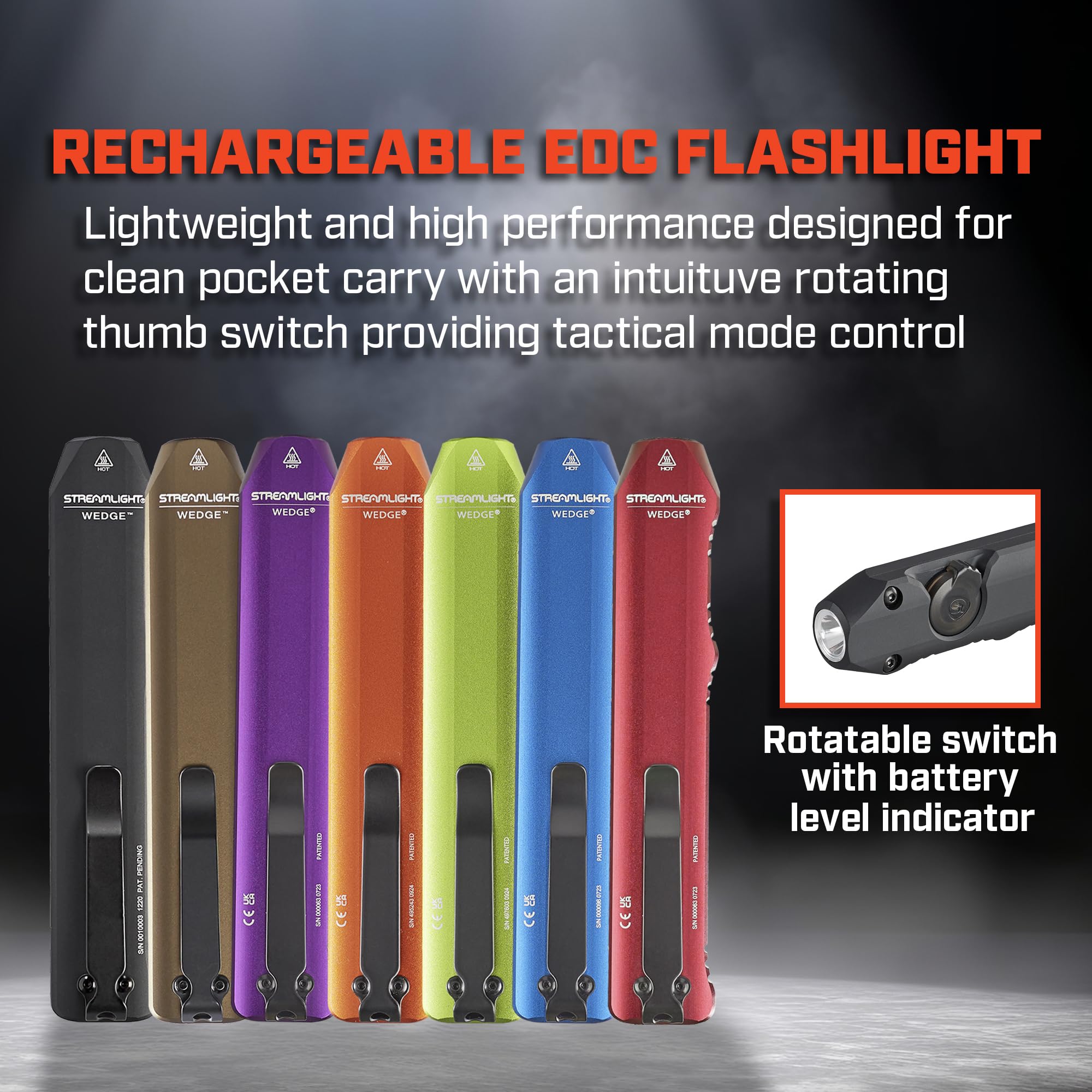 Wedge Streamlight 1,000-Lumen Max 300-Lumen Standard 1,200-Candela Flat Everyday Carry Flashlight, Includes USB-C Cable and Lanyard, Lime Green